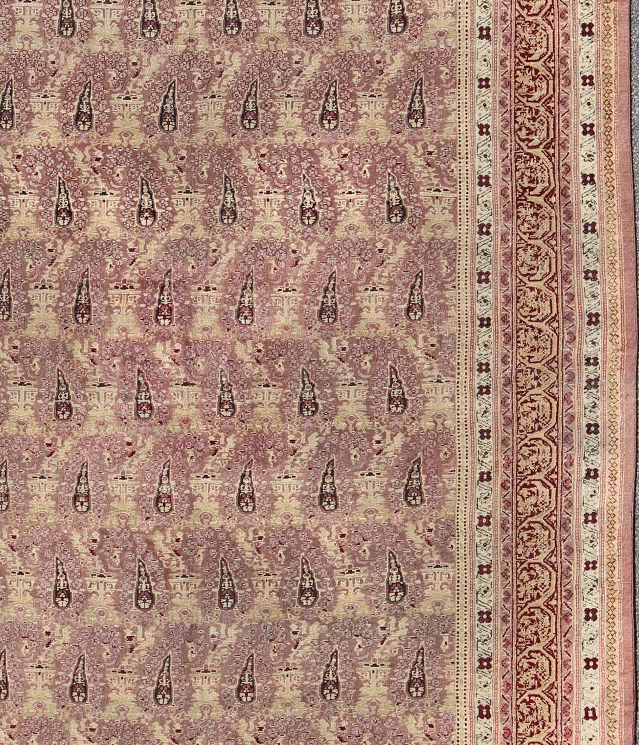 Agra Antique Amritsar Rug with Paisley Pattern in, Lavender, Purple, Pink & Yellow For Sale