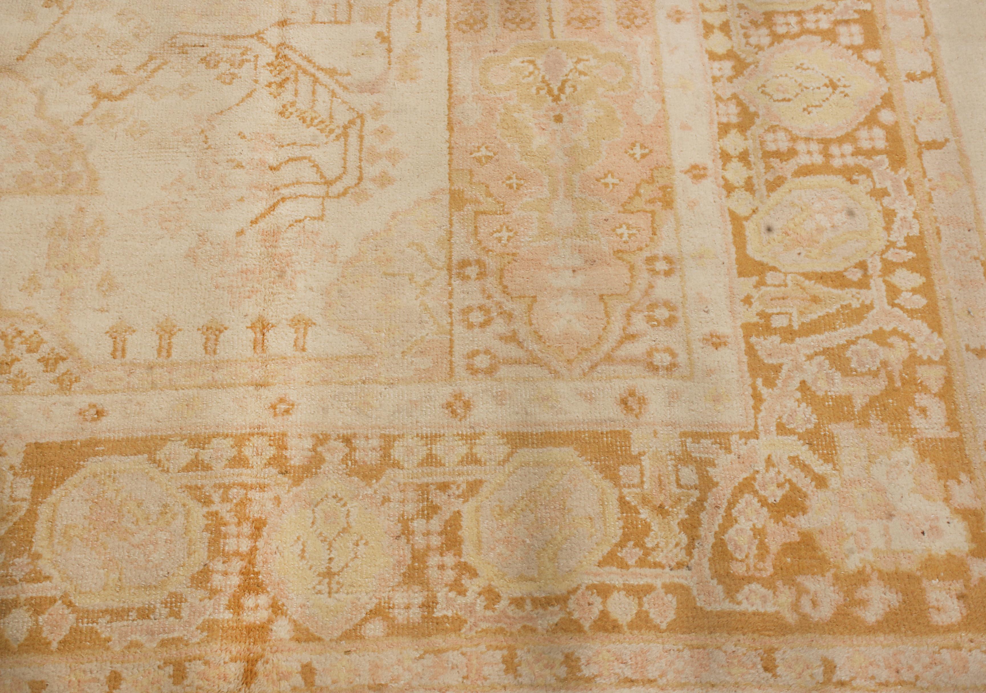 Indian Antique Amritsar Traditional Cream Beige and Brown Wool Rug