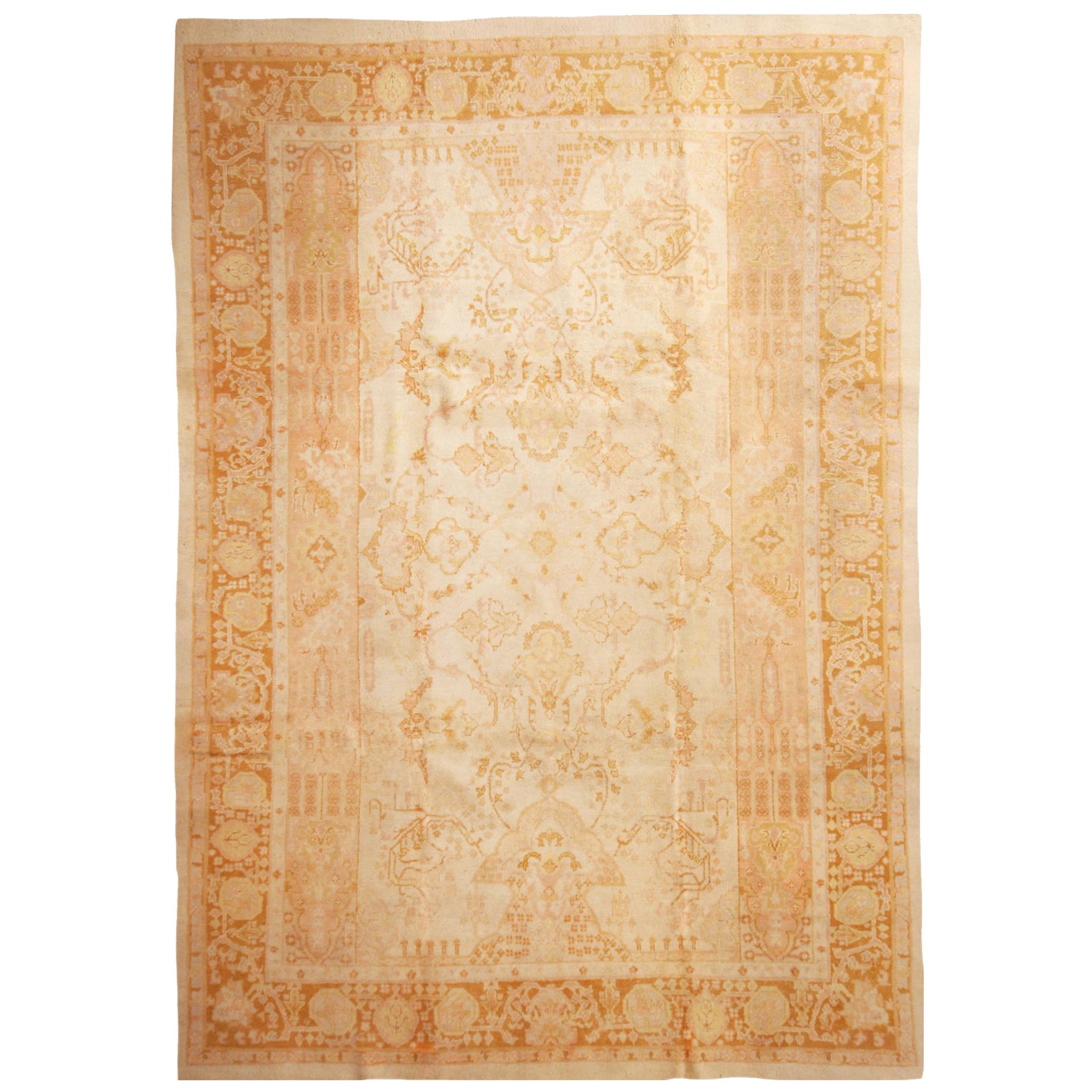 Antique Amritsar Traditional Cream Beige and Brown Wool Rug