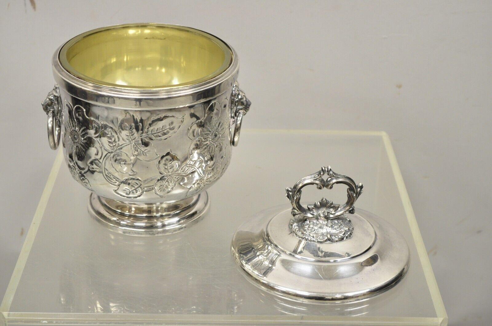 Antique Amston Regency Style Silver Plated Lion Head Ice Bucket 4