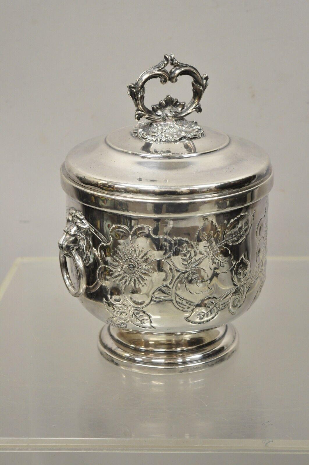 Antique Amston Regency Style Silver Plated Lion Head Ice Bucket 5