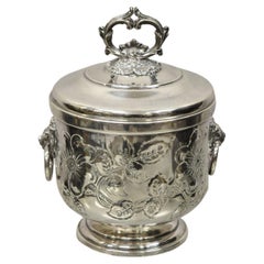 Antique Amston Regency Style Silver Plated Lion Head Ice Bucket