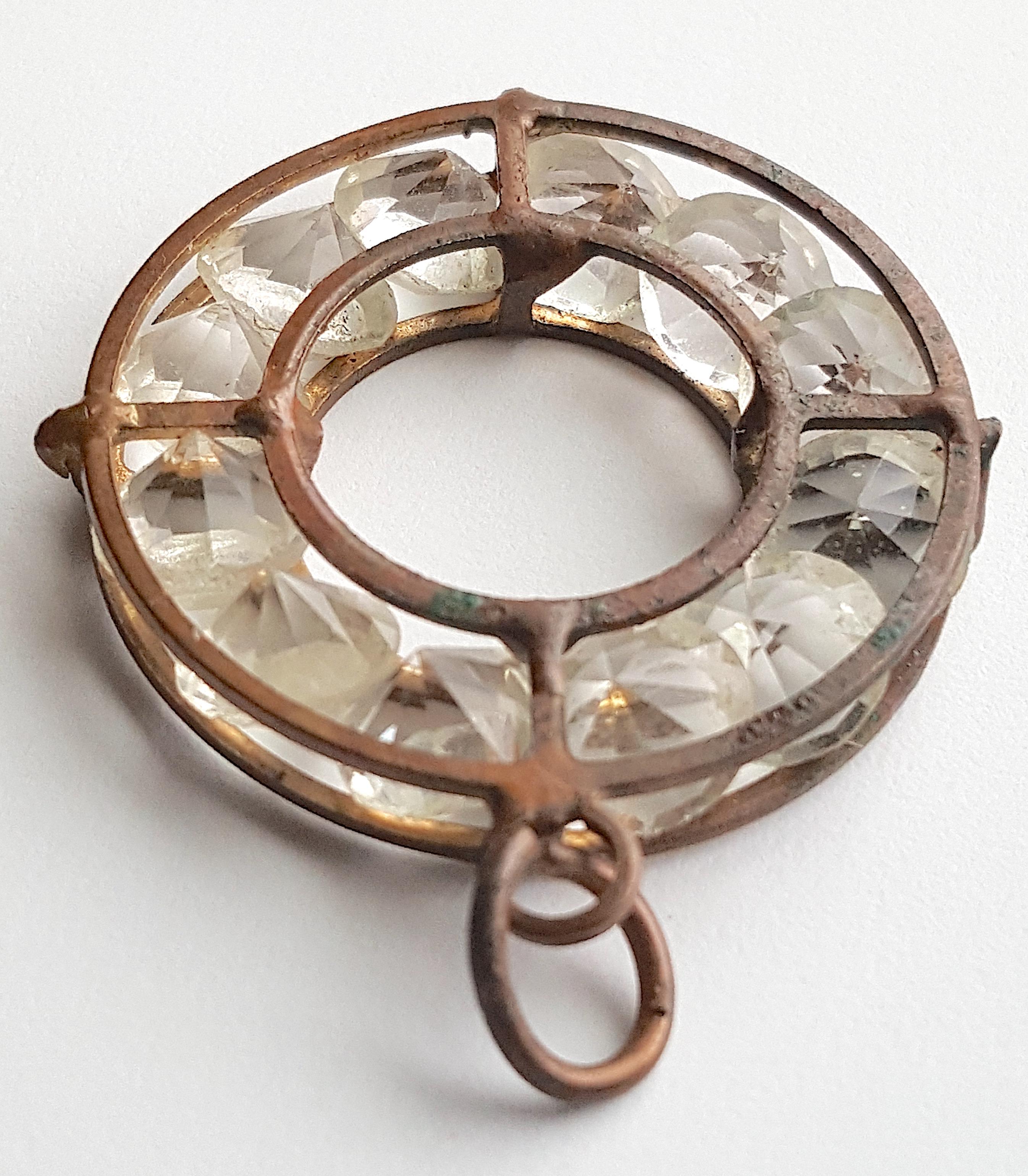 Renaissance Antique Amuletic DozenRockCrystals CagedRing MedievalStyle GiltBronze Pendant For Sale