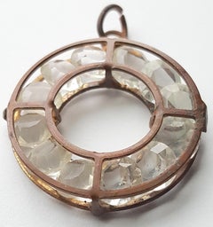 Antique Amuletic 12RockCrystals CagedRing MedievalStyle GiltBronze Pendant