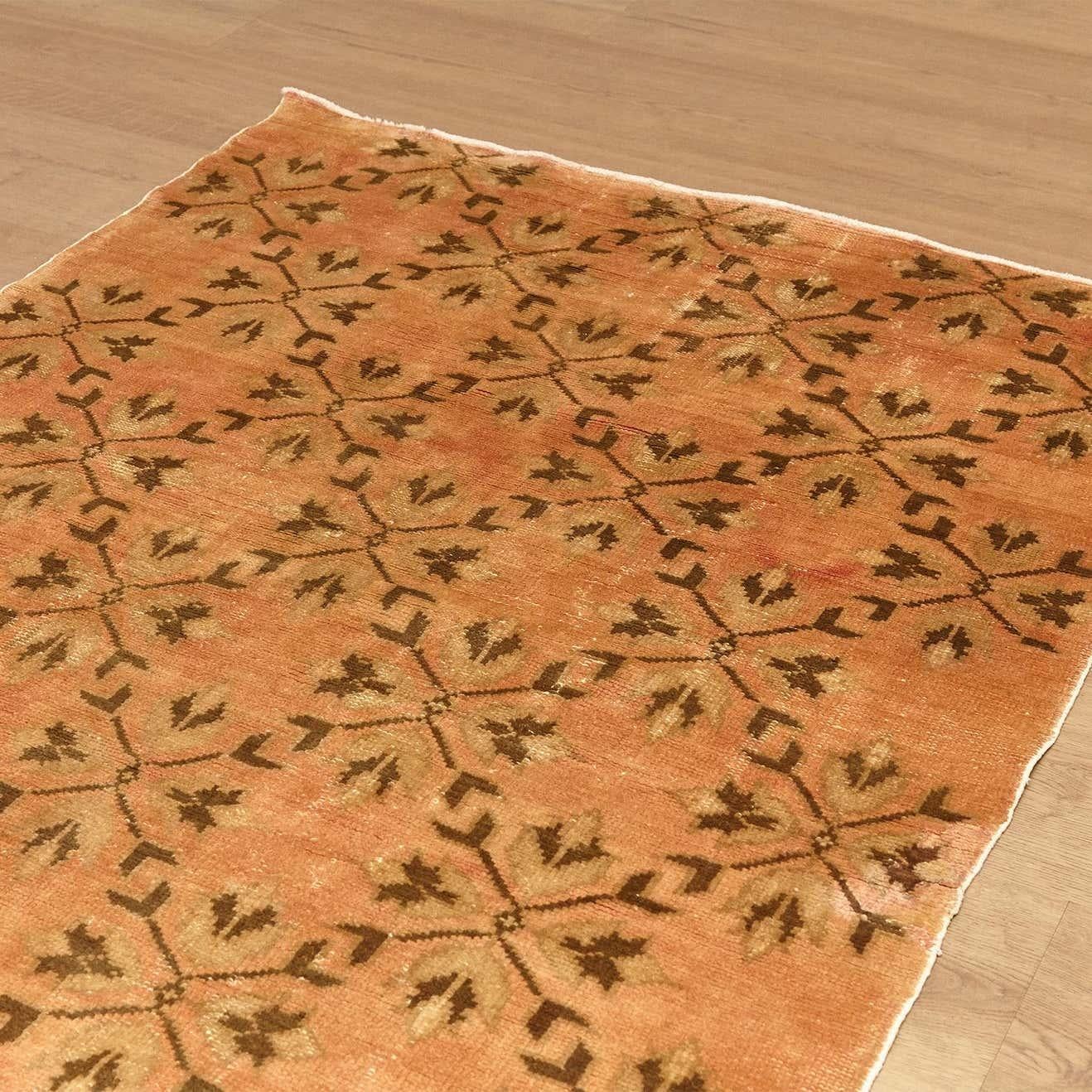 Hand-Knotted Antique Anatole Turkish Hand Knotted Art Deco Wool Rug, circa 1970