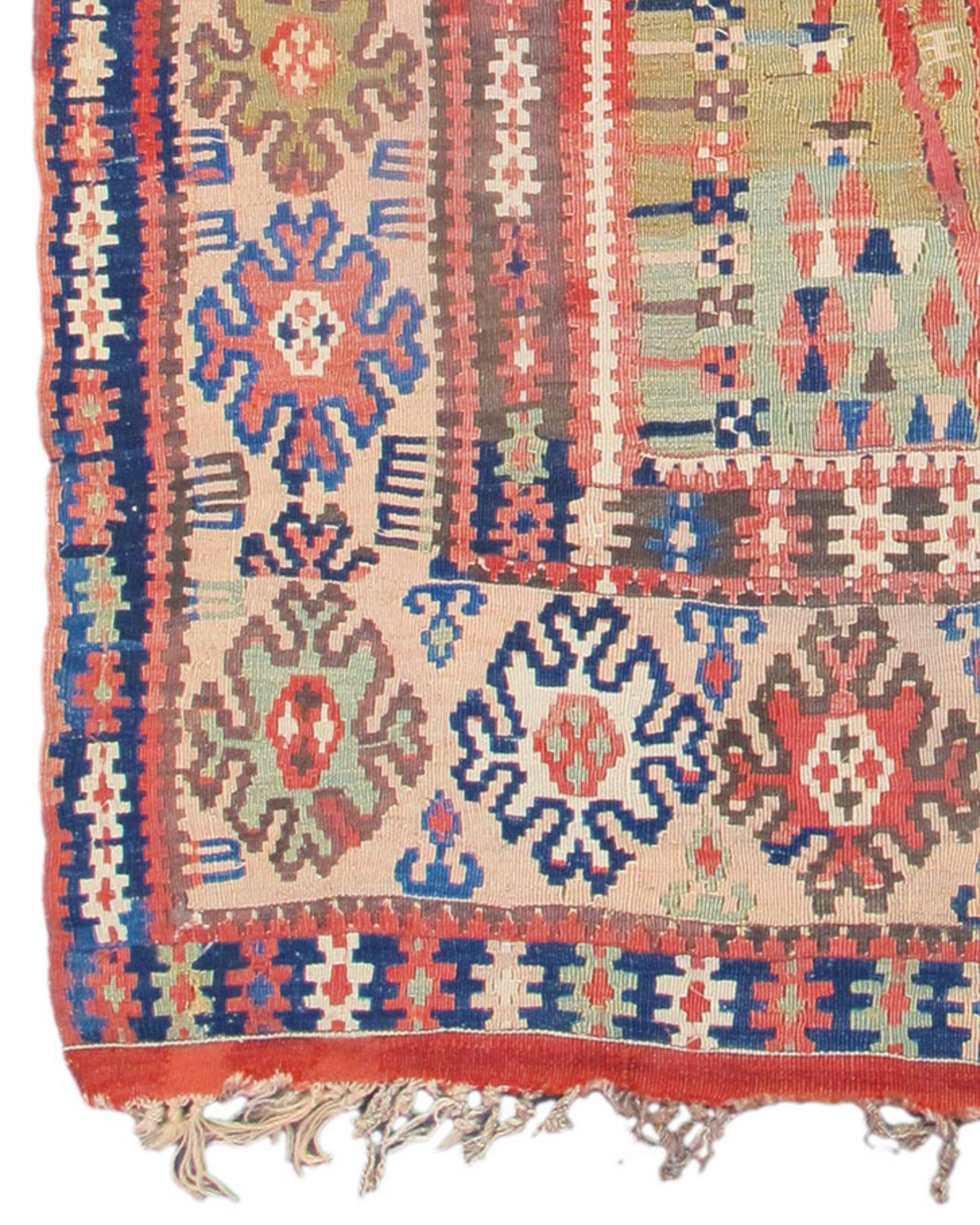Hand-Knotted Antique Anatolian Bayburt Kilim Rug, 19th Century For Sale