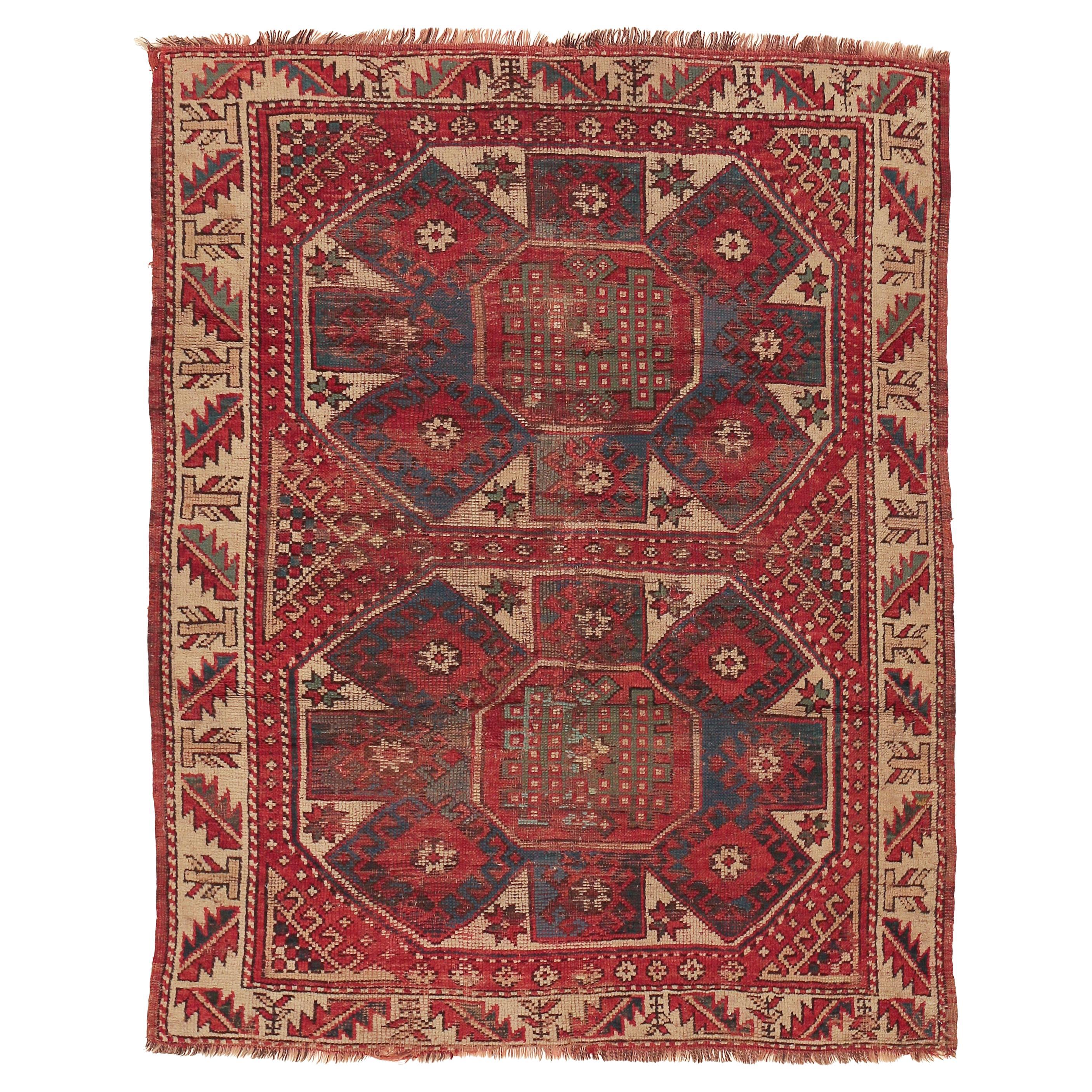 Ancien tapis Bergama d'Anatolie avec Design/One en octogones en vente