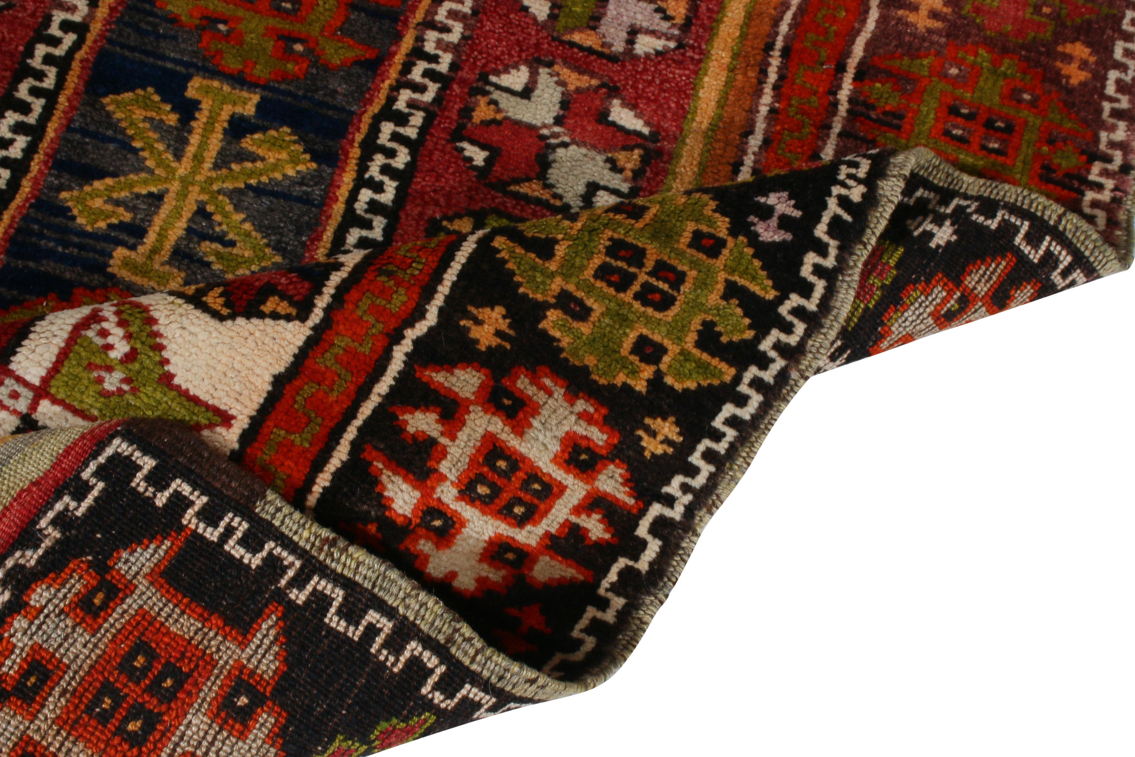 Turkish Antique Anatolian Geometric Red and Blue Wool Rug from Rug & Kilim For Sale