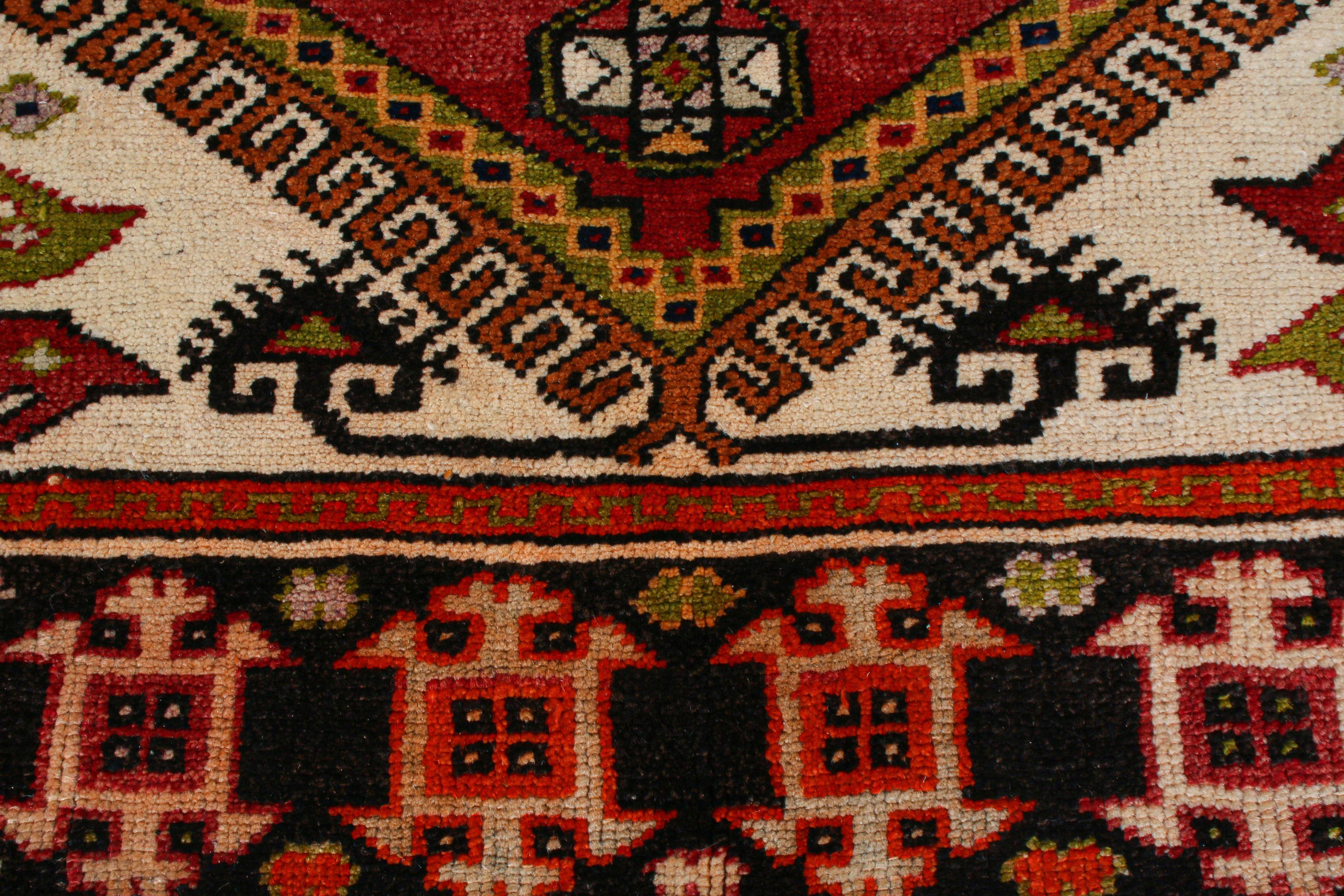 Turkish Antique Anatolian Geometric Red and Blue Wool Rug from Rug & Kilim For Sale