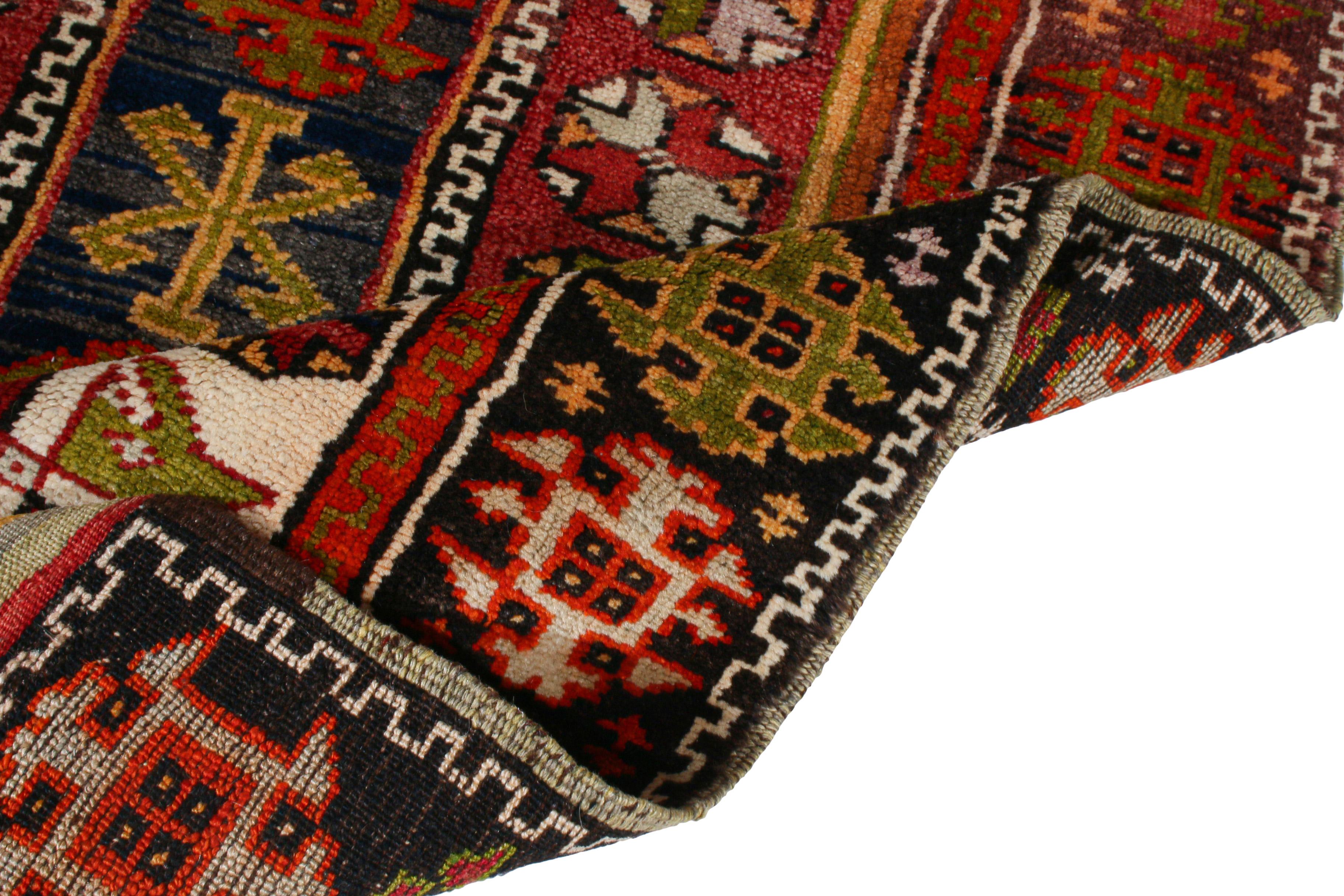 Hand-Knotted Antique Anatolian Geometric Red and Blue Wool Rug from Rug & Kilim For Sale