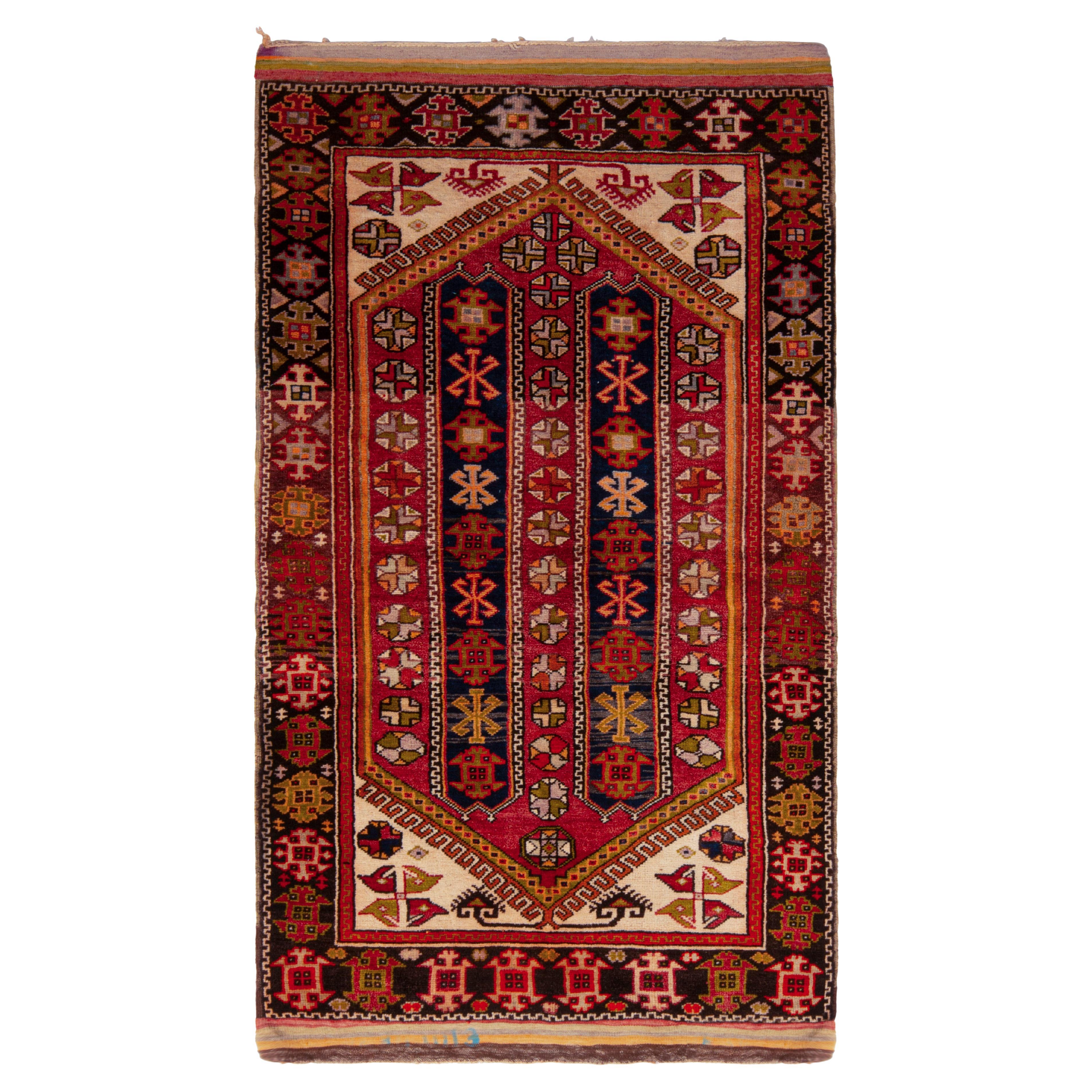 Antique Anatolian Geometric Red and Blue Wool Rug from Rug & Kilim