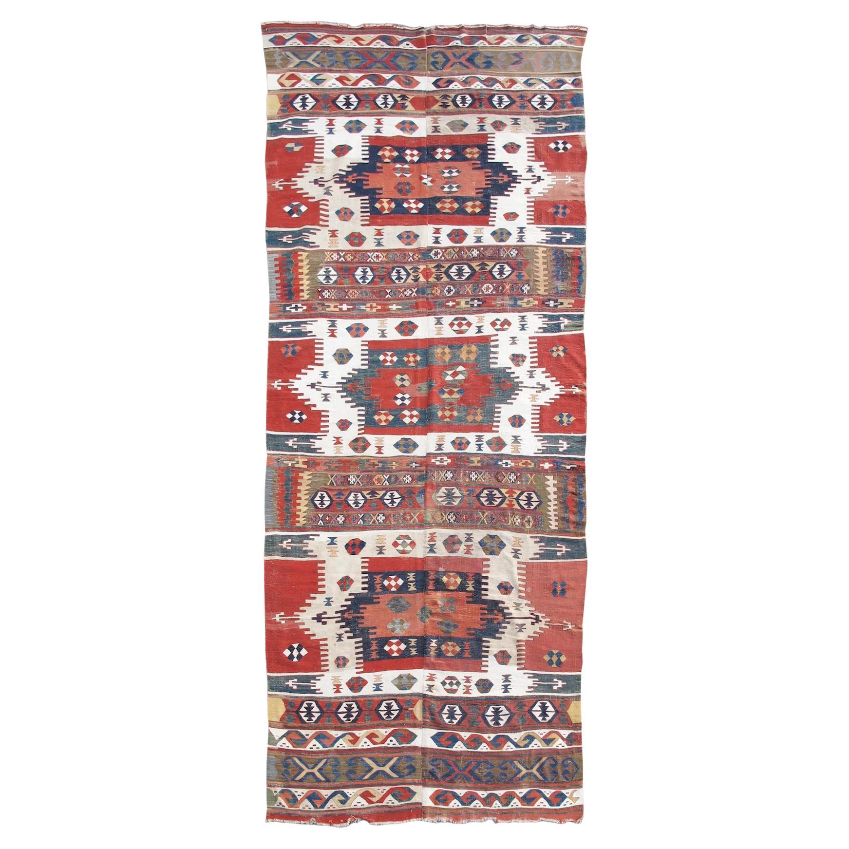 Tapis Kilim antique d'Anatolie de Karapinar, 19ème siècle