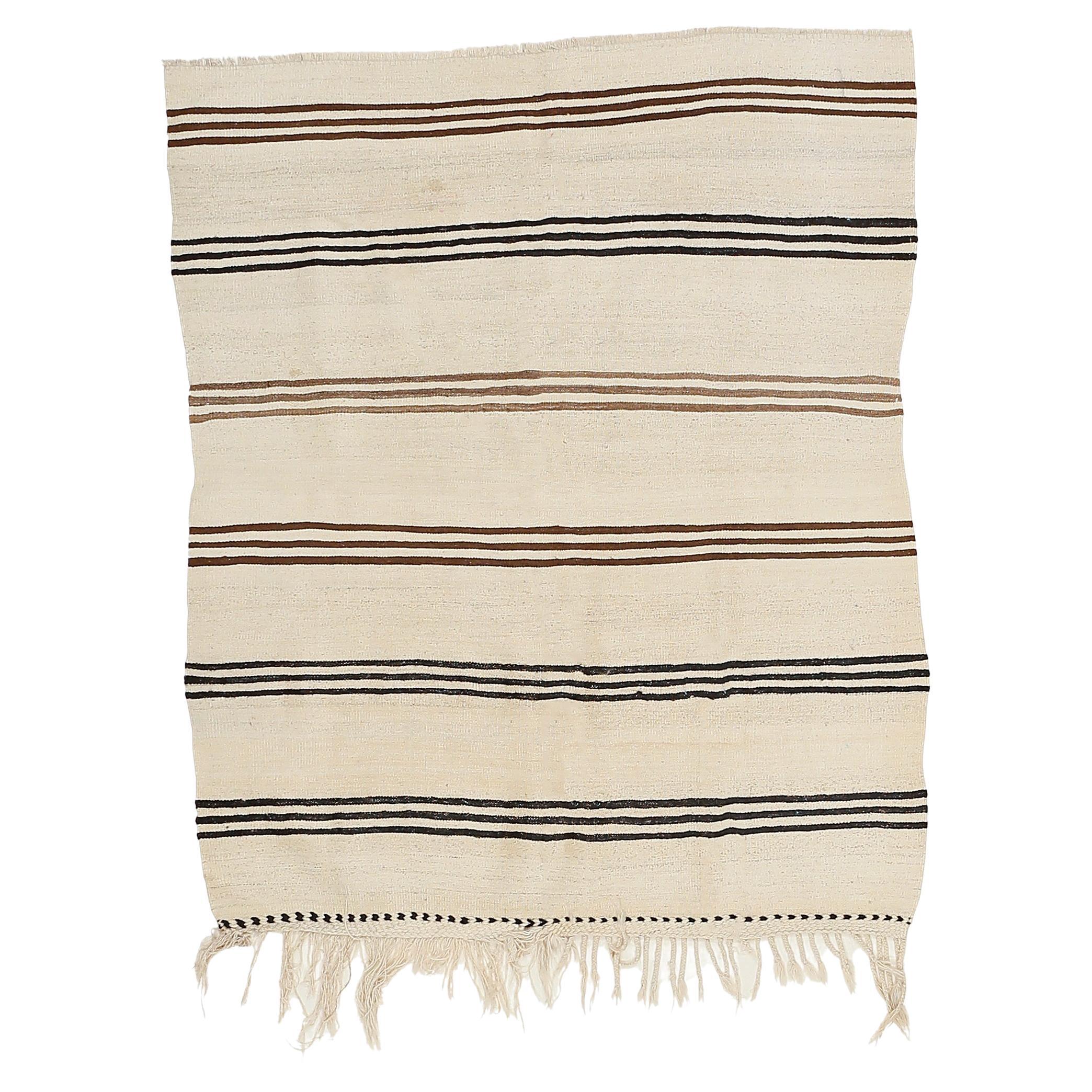 Antique Anatolian Kilim Rug with Stripe Pattern in Natural Undyed Wool For Sale