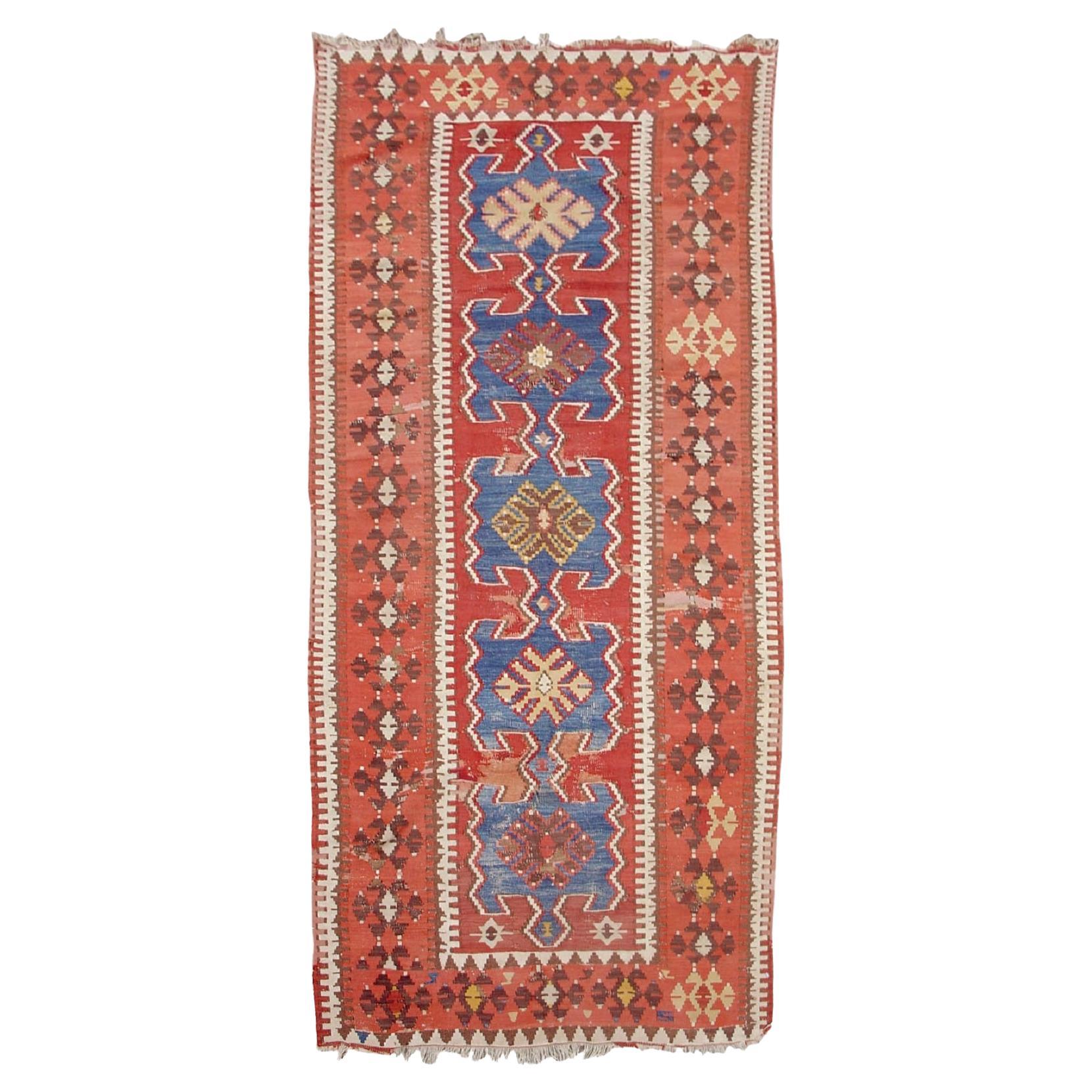 Antique Anatolian Kilim Runner Rug, 19th Century