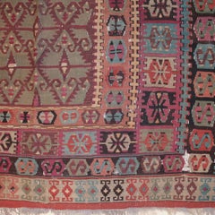 Antique Anatolian Kilim with Geometric Compartments