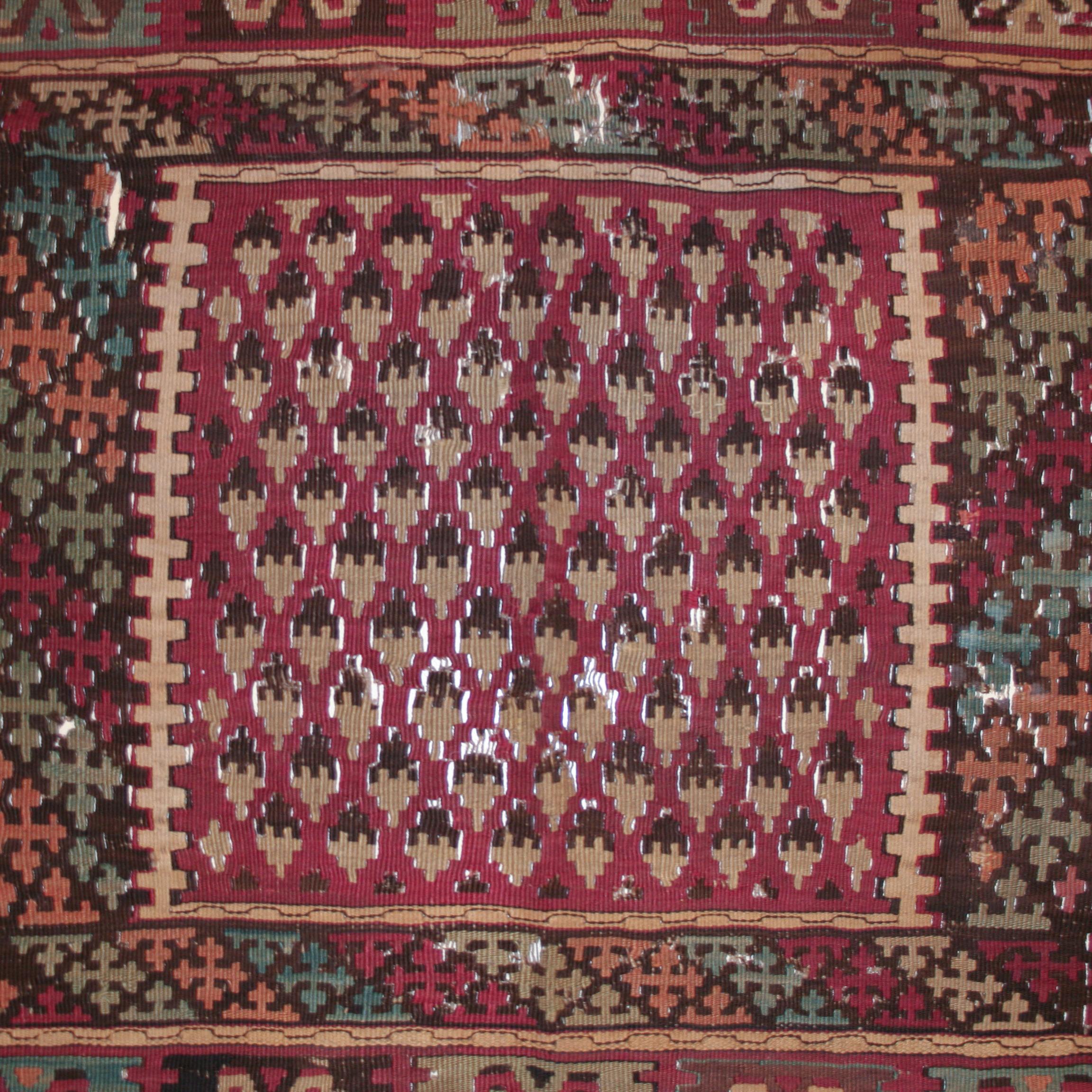 Turkish Antique Anatolian Kilim with Geometric Compartments For Sale