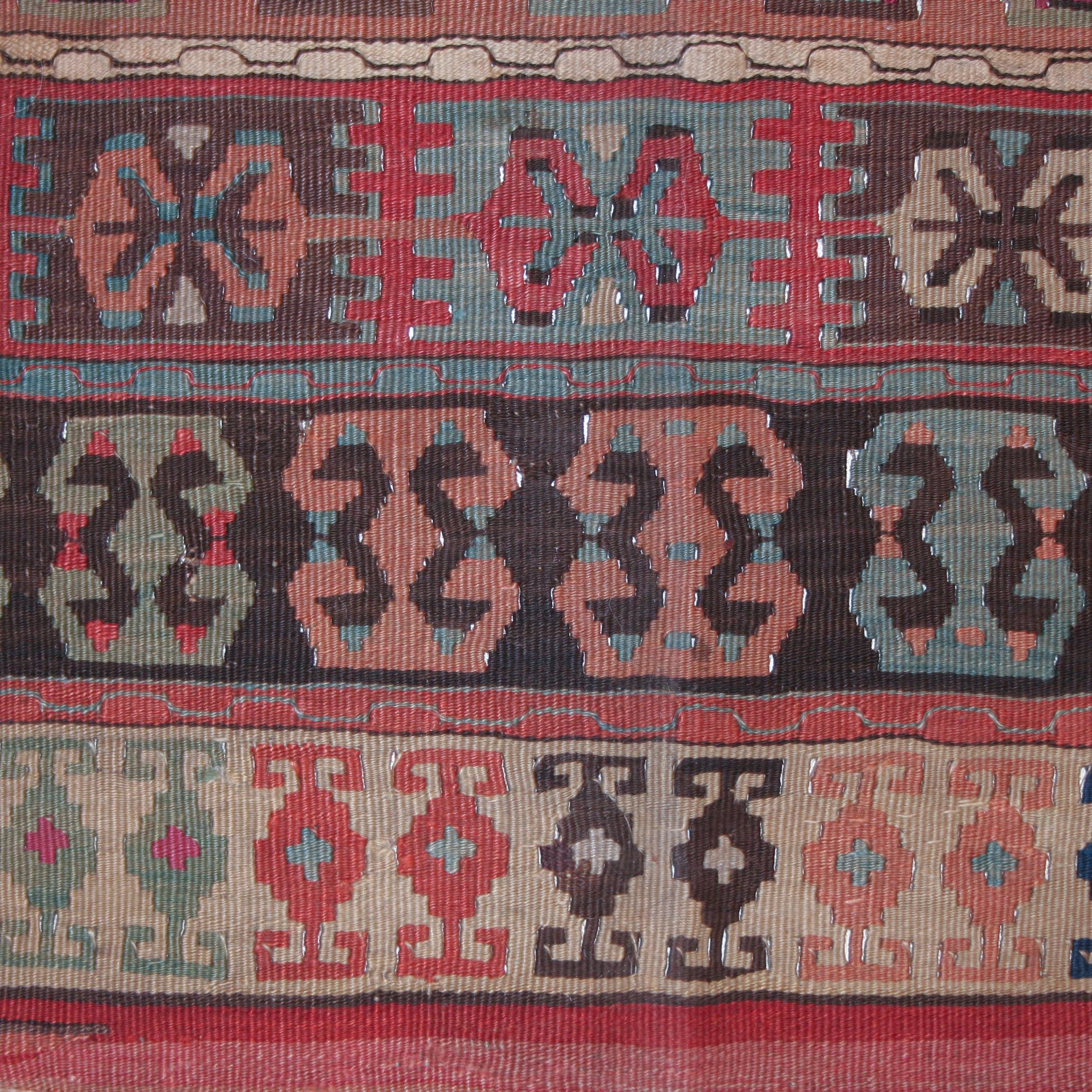 Antique Anatolian Kilim with Geometric Compartments In Excellent Condition For Sale In Milan, IT