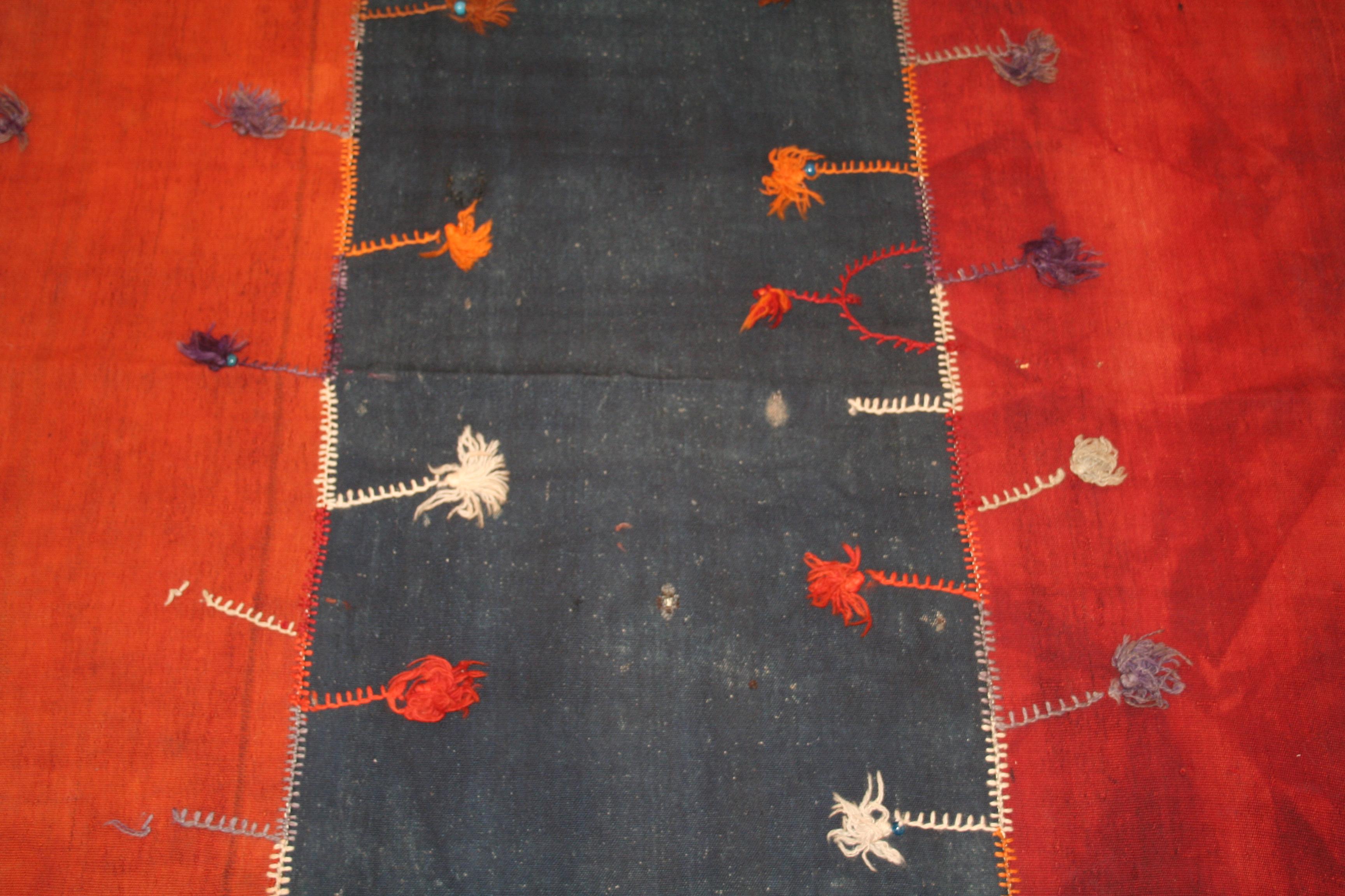 Turkish Antique Anatolian Minimalist Striped Perdeh Kilim Rug For Sale