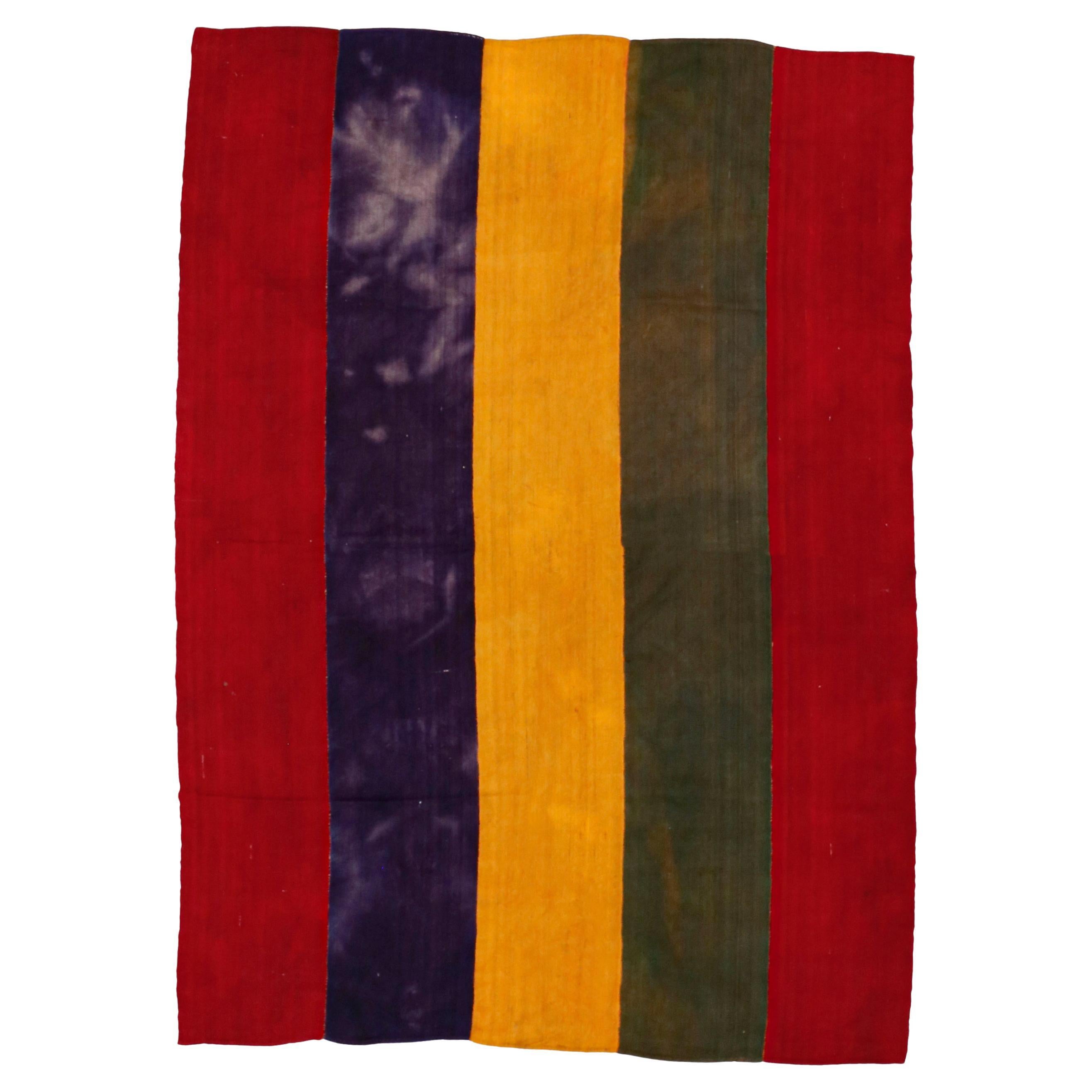 Antico tappeto minimalista anatolico a strisce Perdeh Kilim