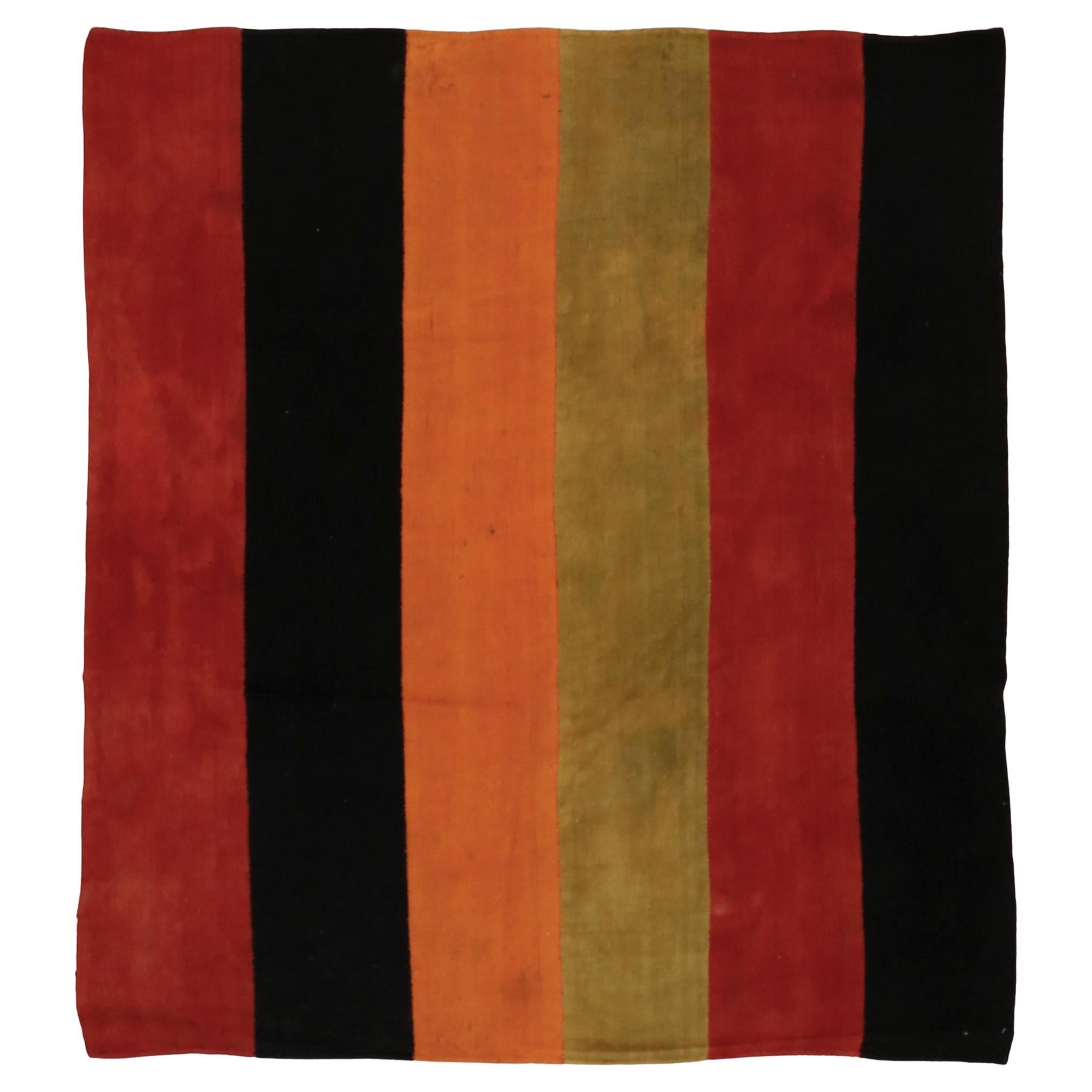 Antico tappeto minimalista anatolico a strisce Perdeh Kilim