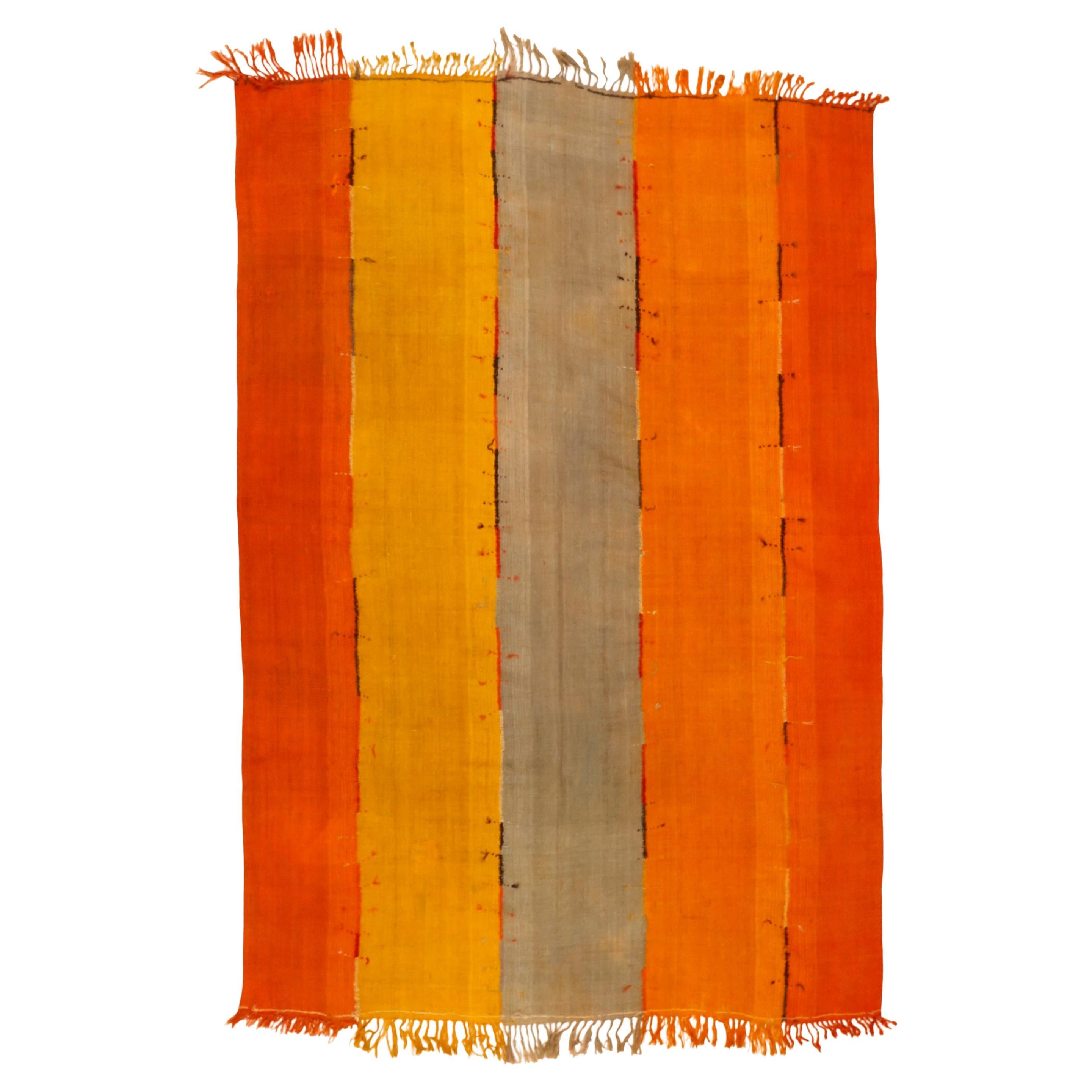 Antico tappeto minimalista anatolico a strisce Perdeh Kilim