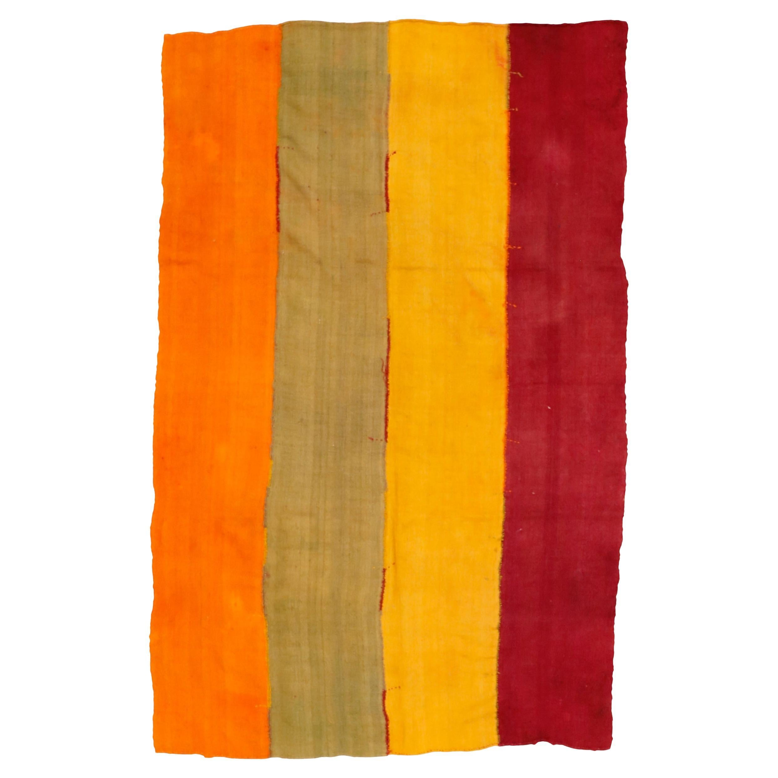 Antico tappeto minimalista anatolico a strisce Perdeh Kilim