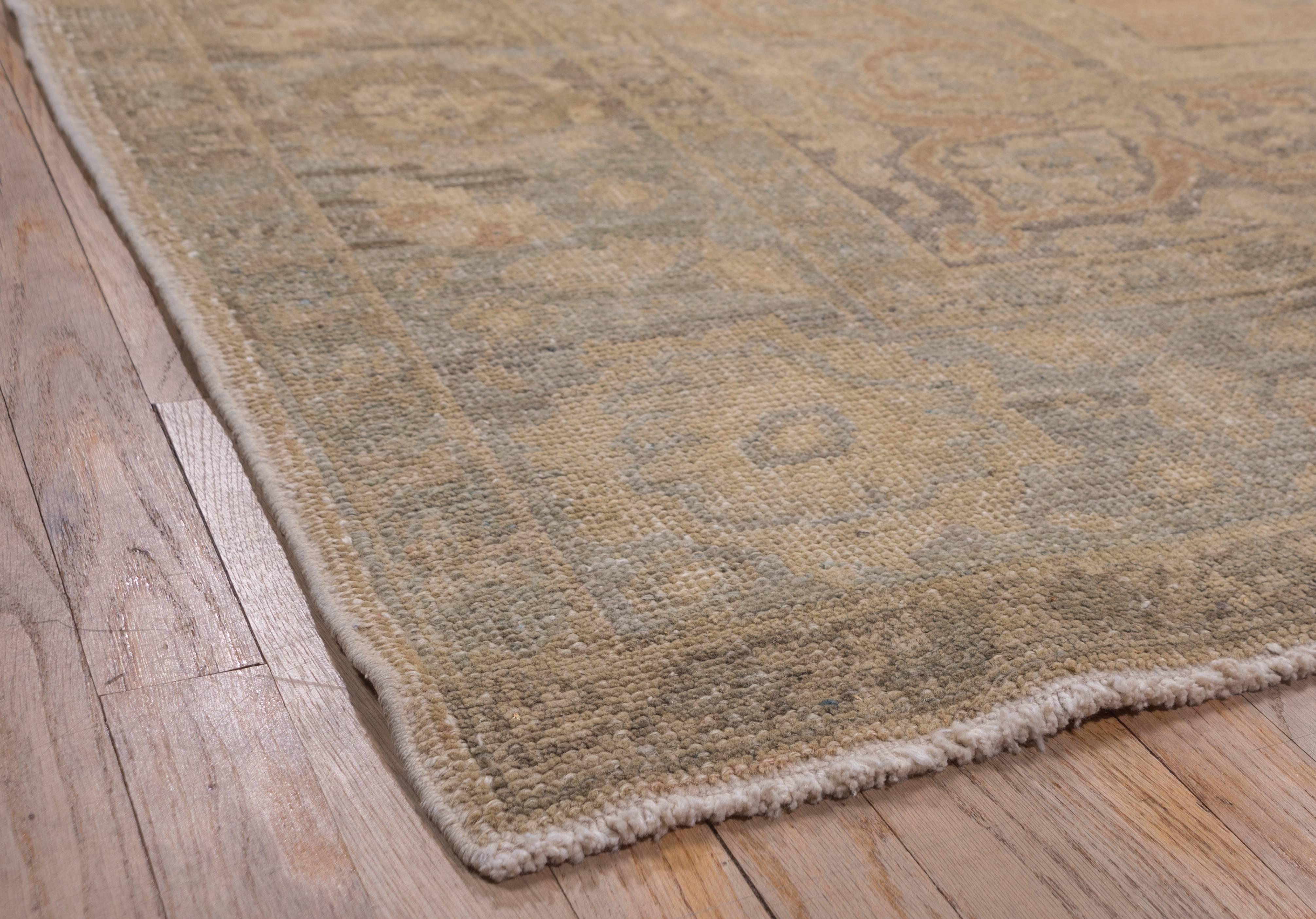 Hand-Knotted Antique Anatolian Oushak Carpet For Sale
