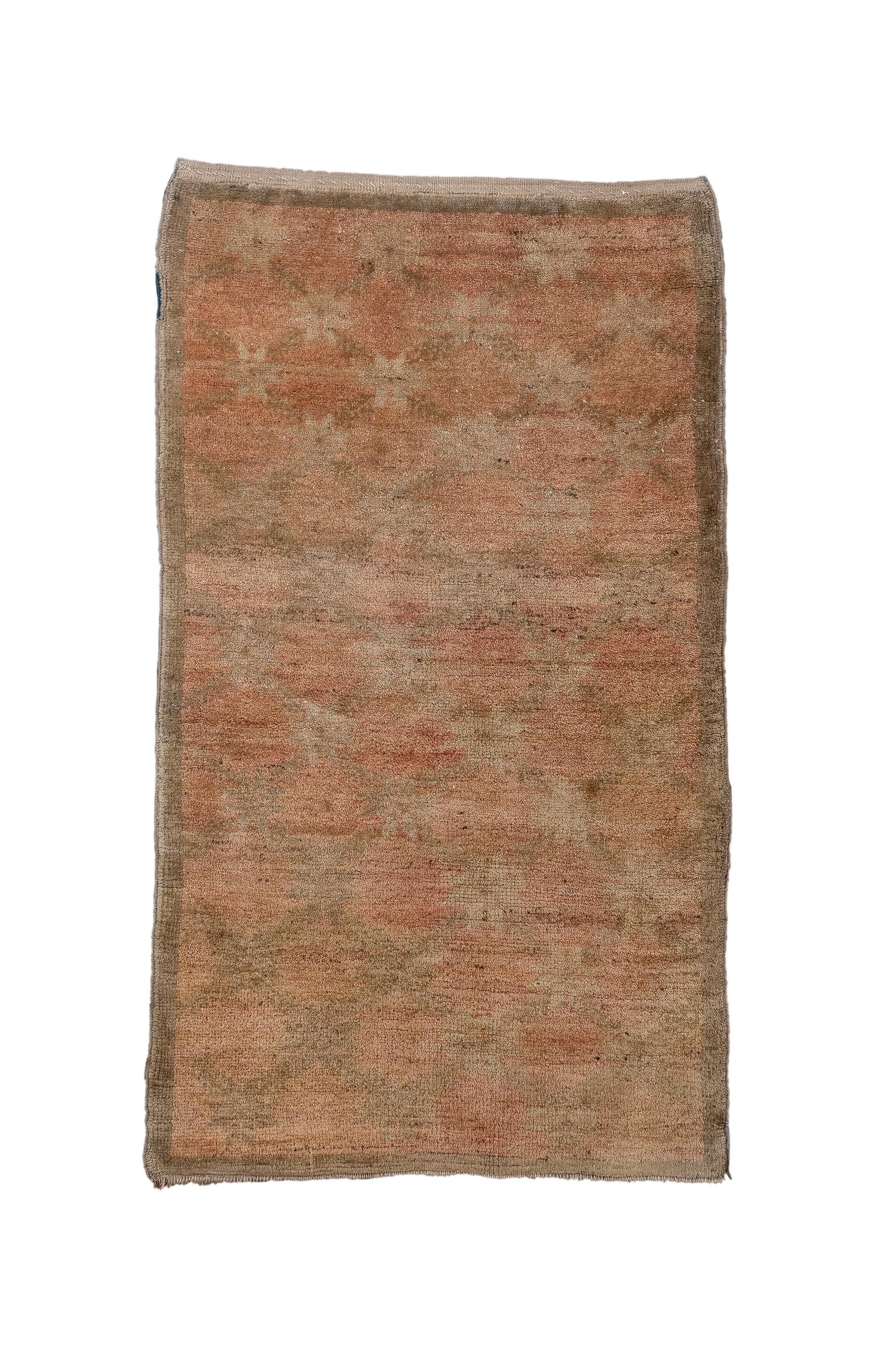 This west Anatolian scatter shows a very simple design of a totally plain salmon field  and an equally plain coral border. Goes anywhere. Coarse weave. High pile. Good condition.

Rug Size
2'9x4'8