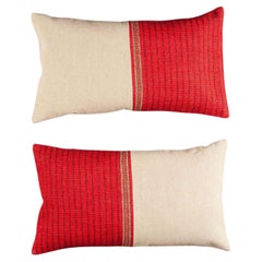Paire de housses de coussin antiques en lin et rouge d'Anatolie