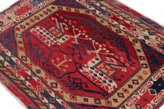 Antique Anatolian Square Rug in Red with Geometric Patterns, from Rug & Kilim