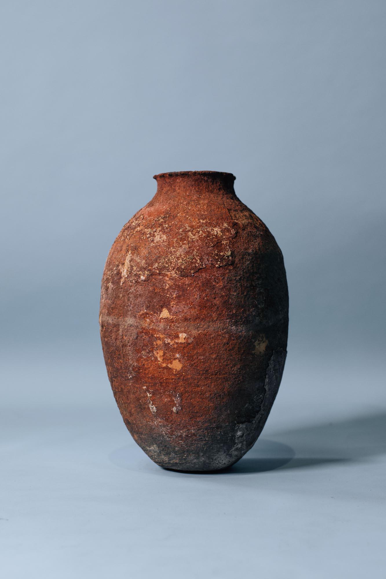 Primitive Antique Anatolian Terracotta Vessel, Early 20th Century Hand-Thrown Pottery For Sale