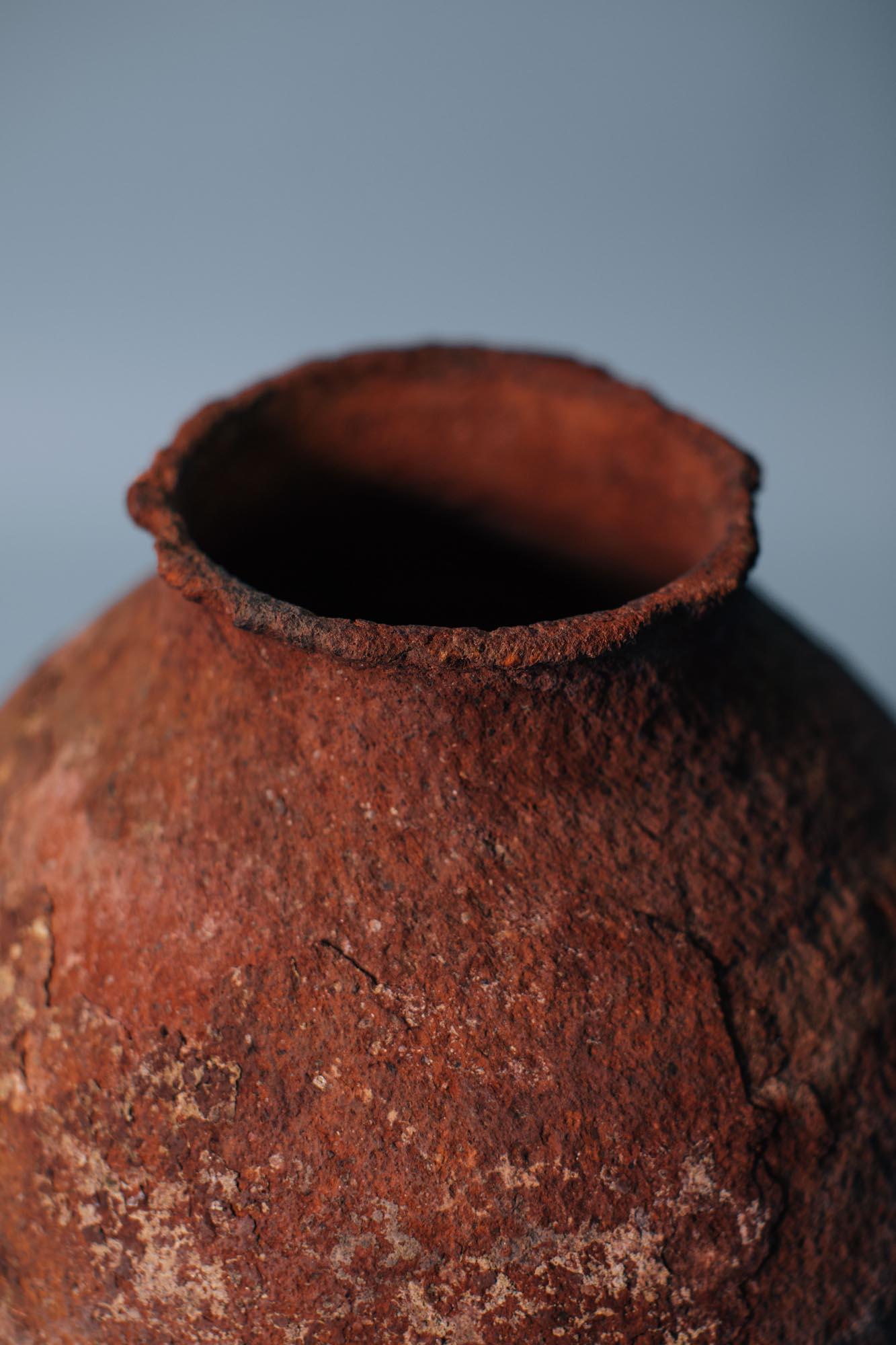 Hand-Carved Antique Anatolian Terracotta Vessel, Early 20th Century Hand-Thrown Pottery For Sale