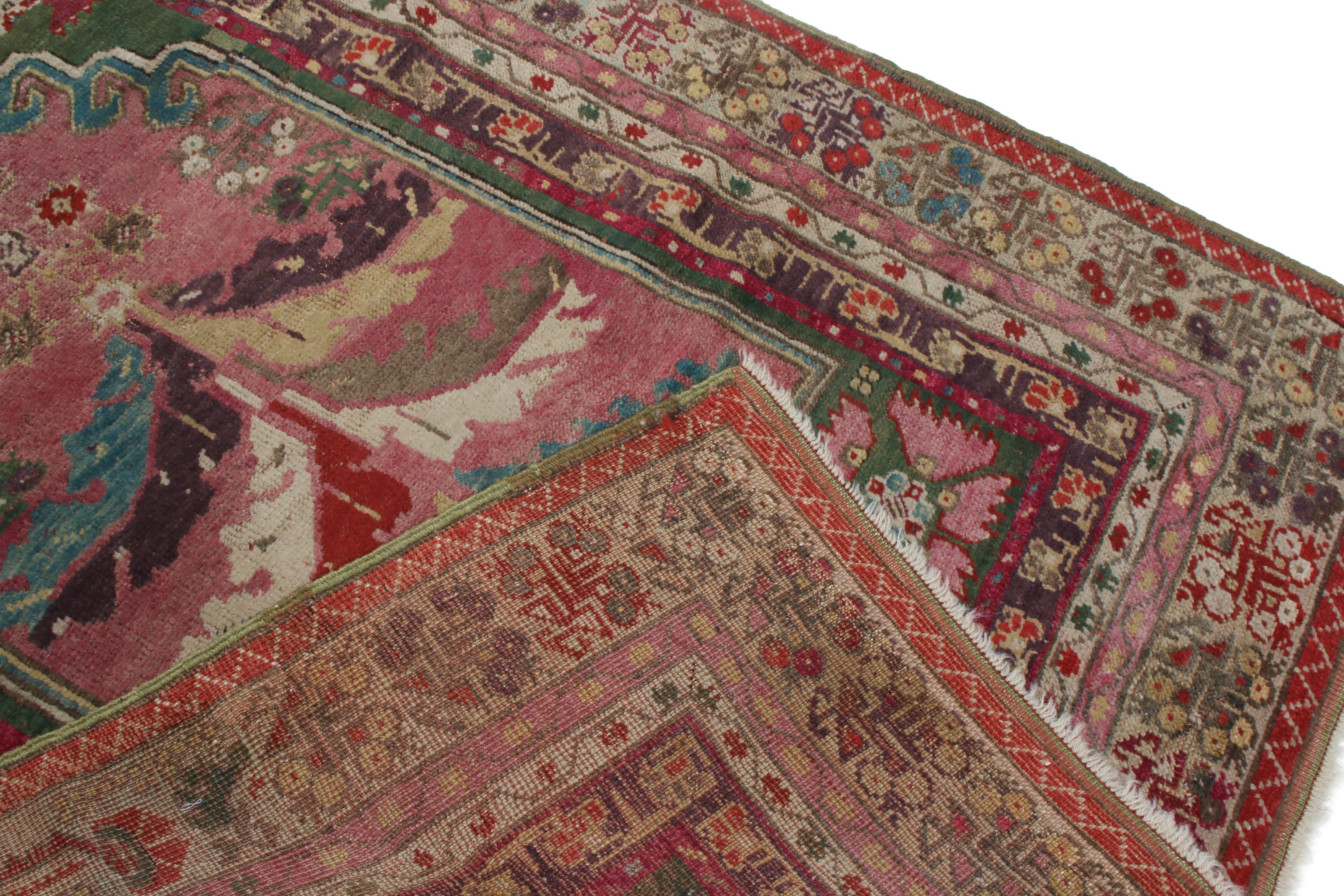 Antique Anatolian Transitional Pink and Green Wool Rug In Good Condition In Long Island City, NY