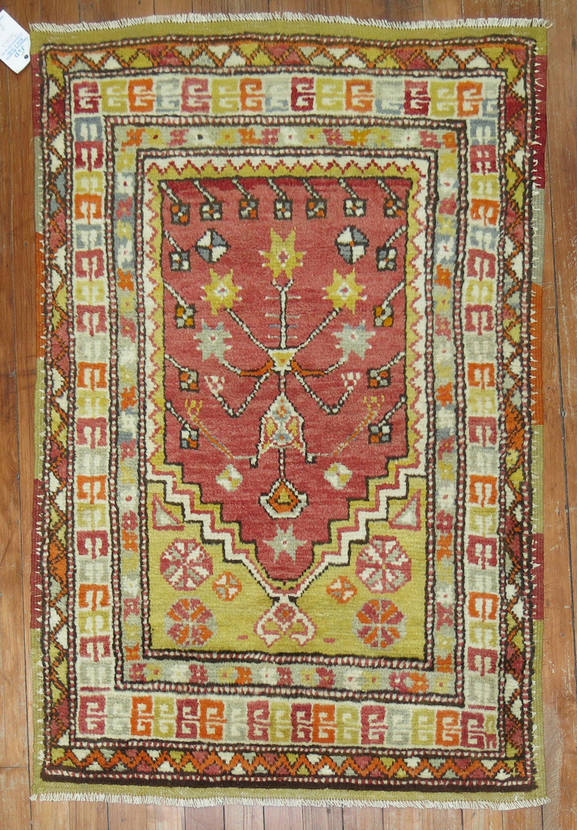 Hand-Knotted Zabiihi Collection Antique Anatolian Turkish Prayer Niche Rug For Sale