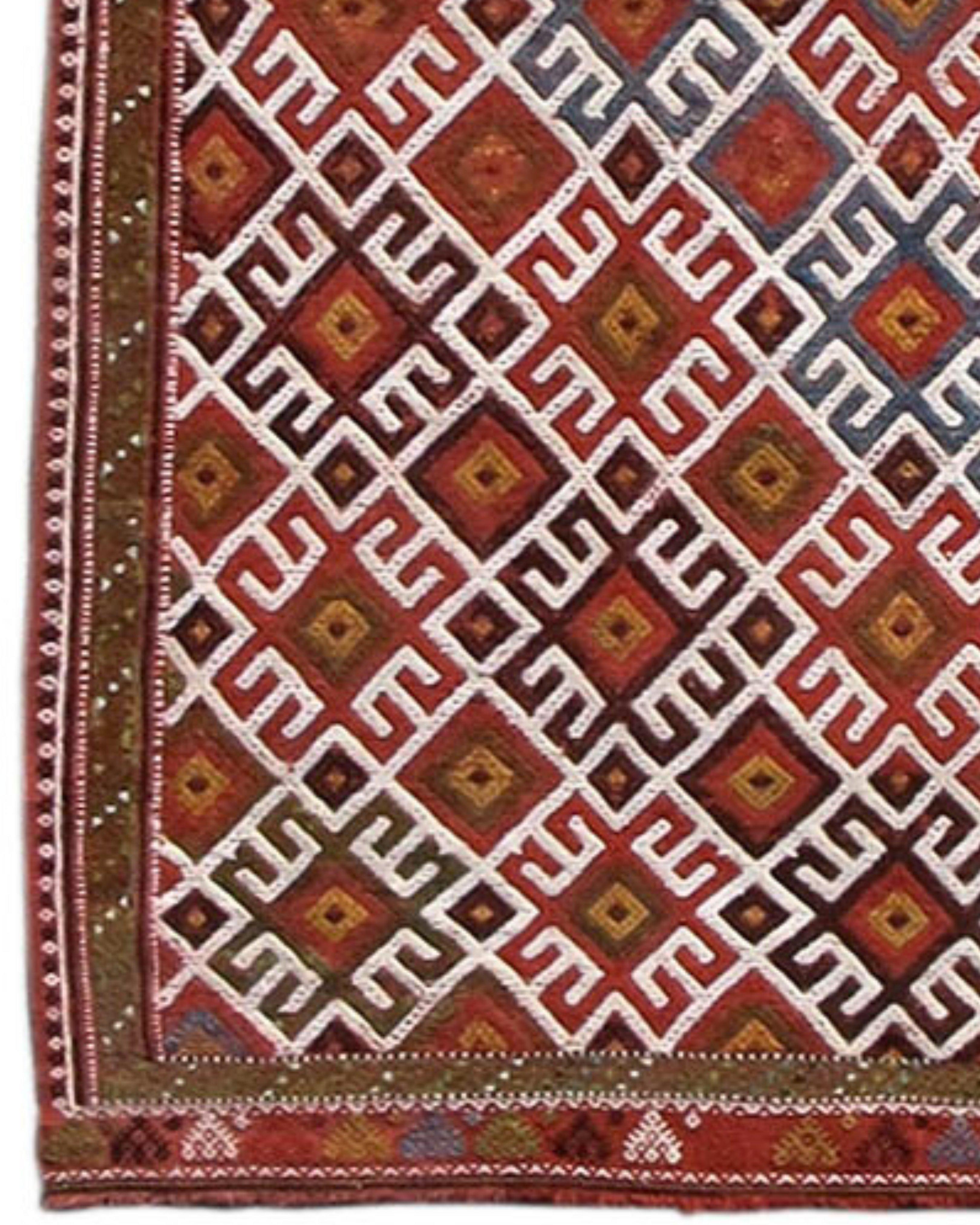 Hand-Woven Antique Anatolian Verneh Flatweave Rug, 19th Century For Sale
