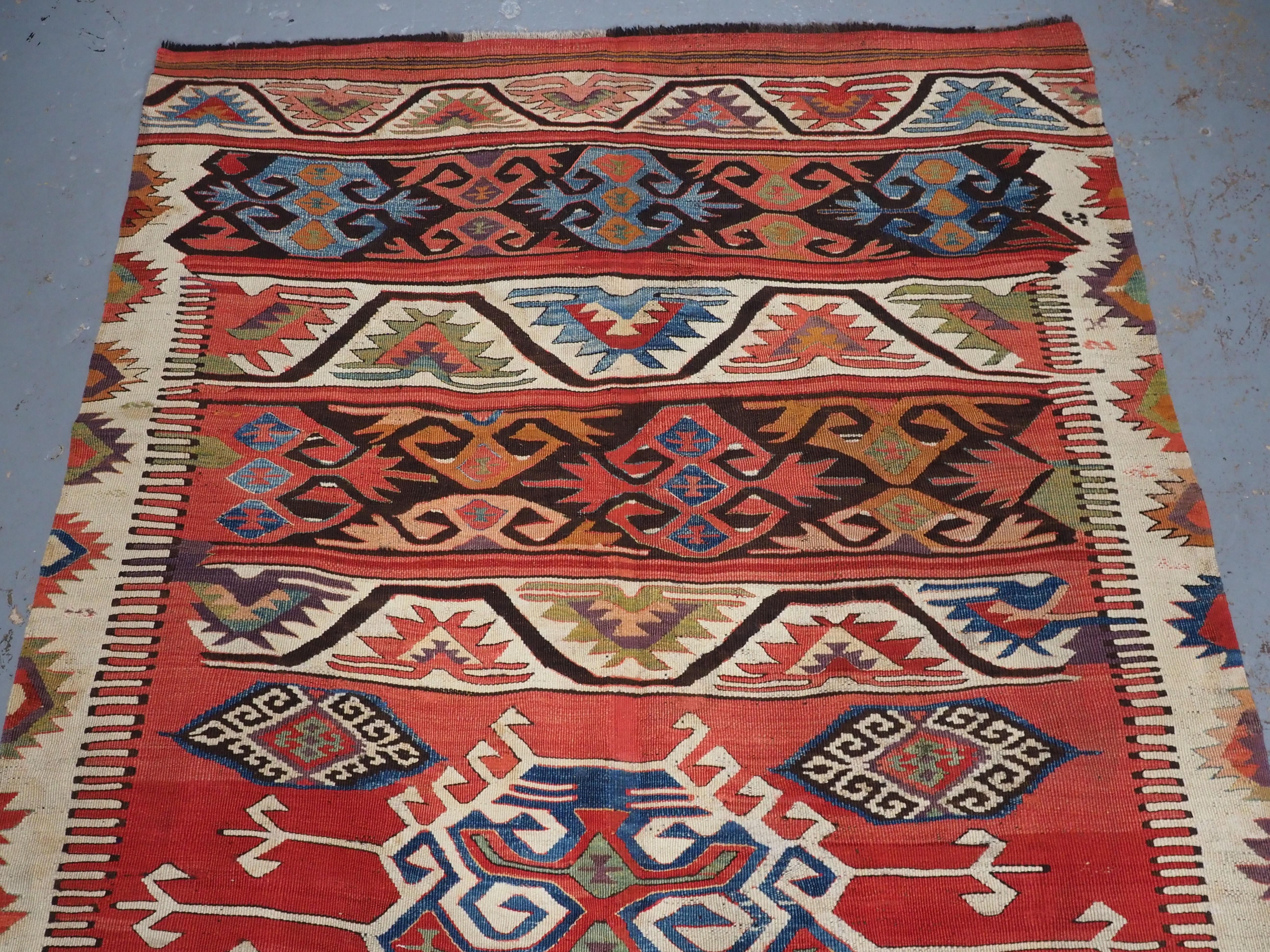Turkish Antique Anatolian village kilim from the Mut region of Turkey,  1880 or earlier. For Sale