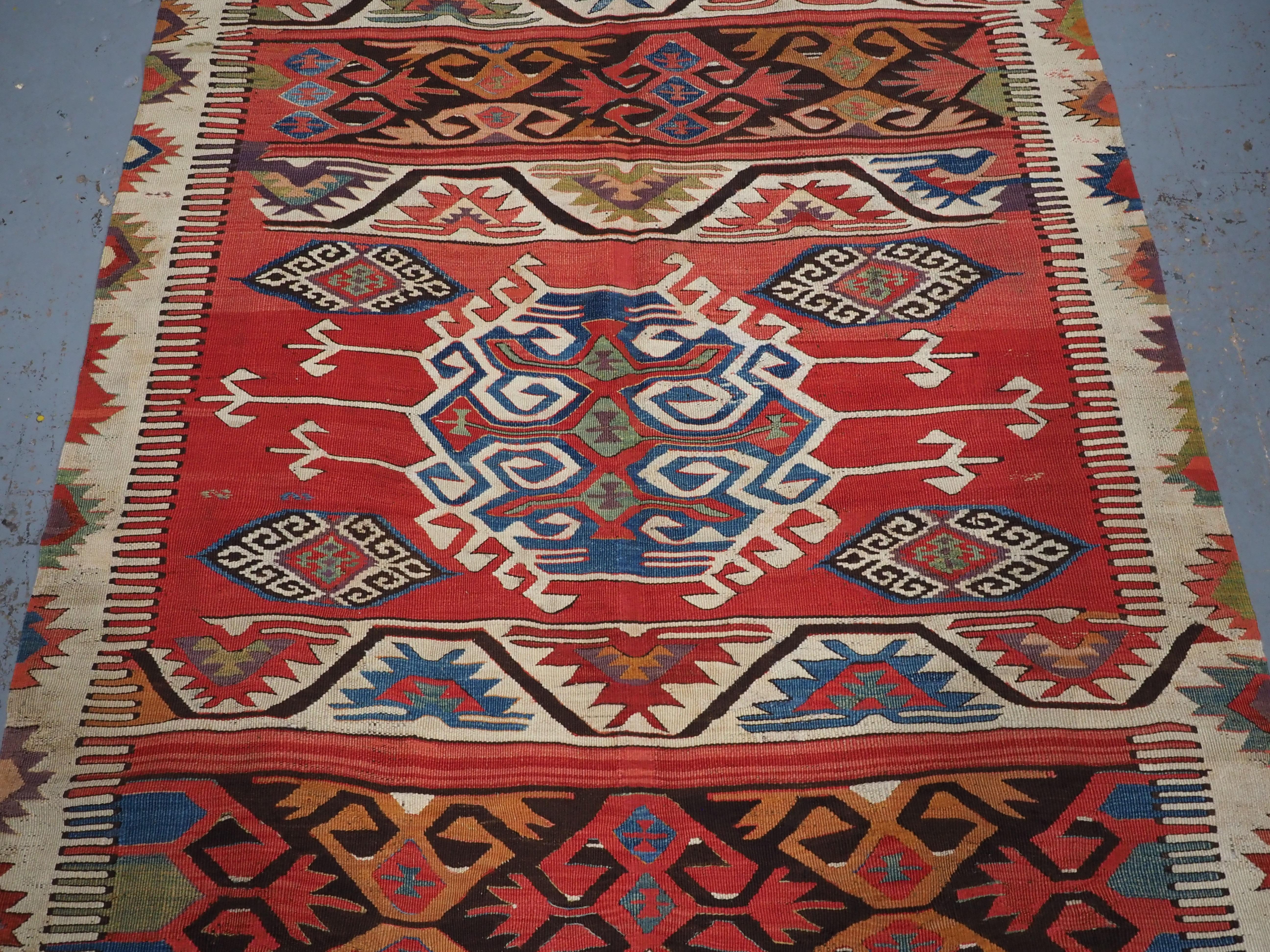 Antique Anatolian village kilim from the Mut region of Turkey,  1880 or earlier. In Good Condition For Sale In Moreton-In-Marsh, GB