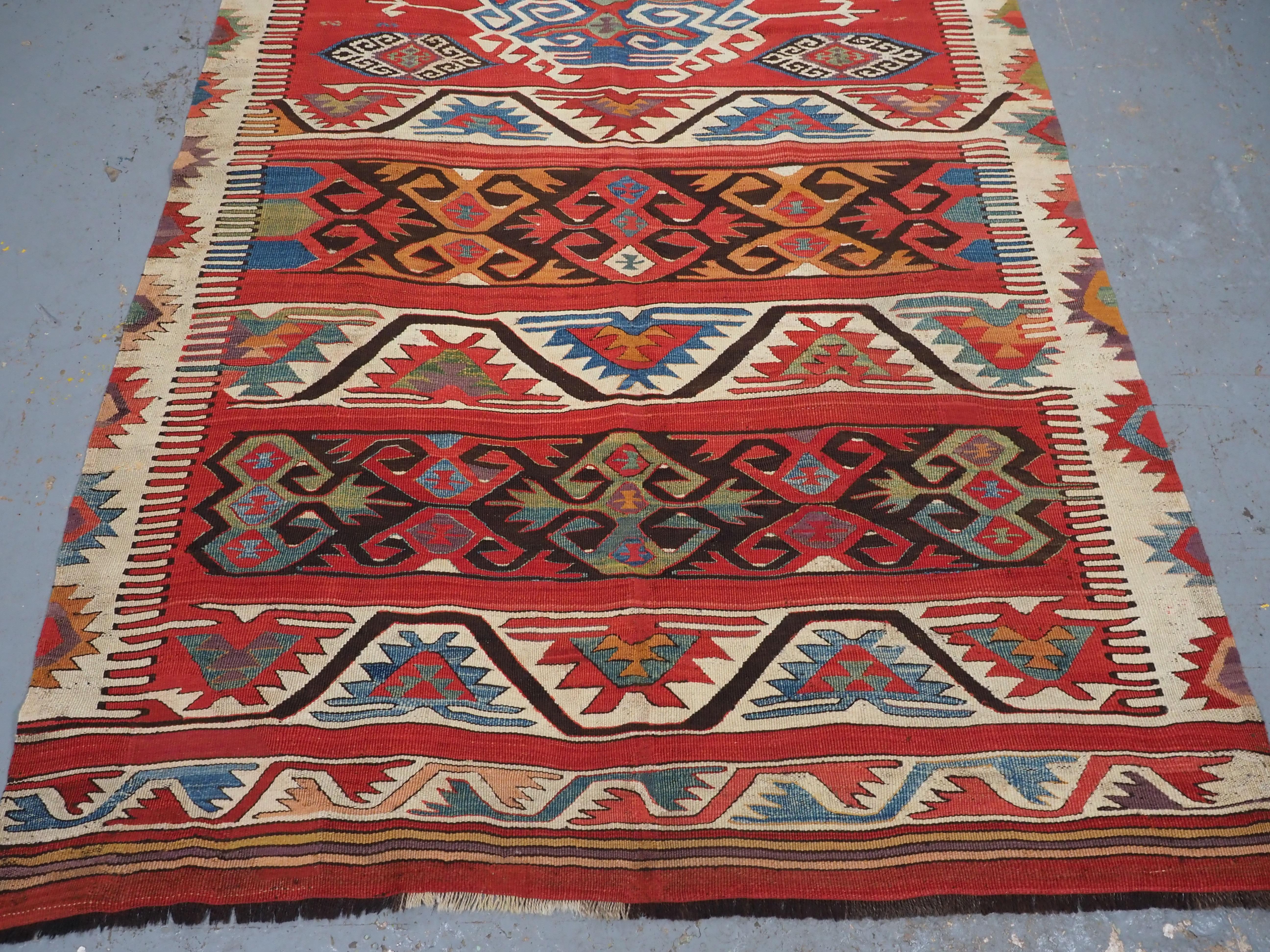 Late 19th Century Antique Anatolian village kilim from the Mut region of Turkey,  1880 or earlier. For Sale