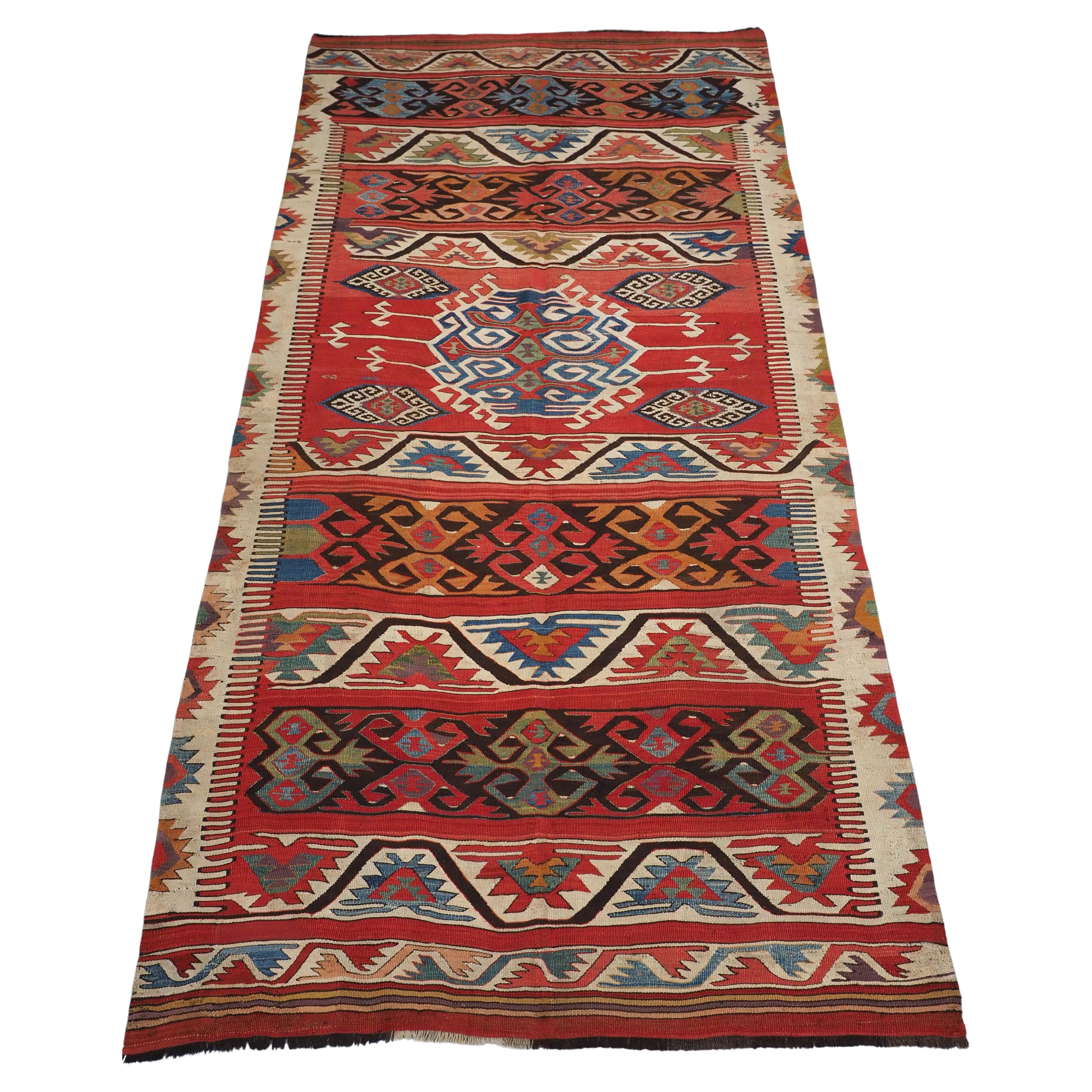 Antique Anatolian village kilim from the Mut region of Turkey,  1880 or earlier. For Sale