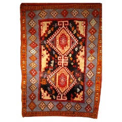Antique Anatolian Village Rug, Hand-Knotted Wool, Ivory & Blue, 1900s, 3' x 4'