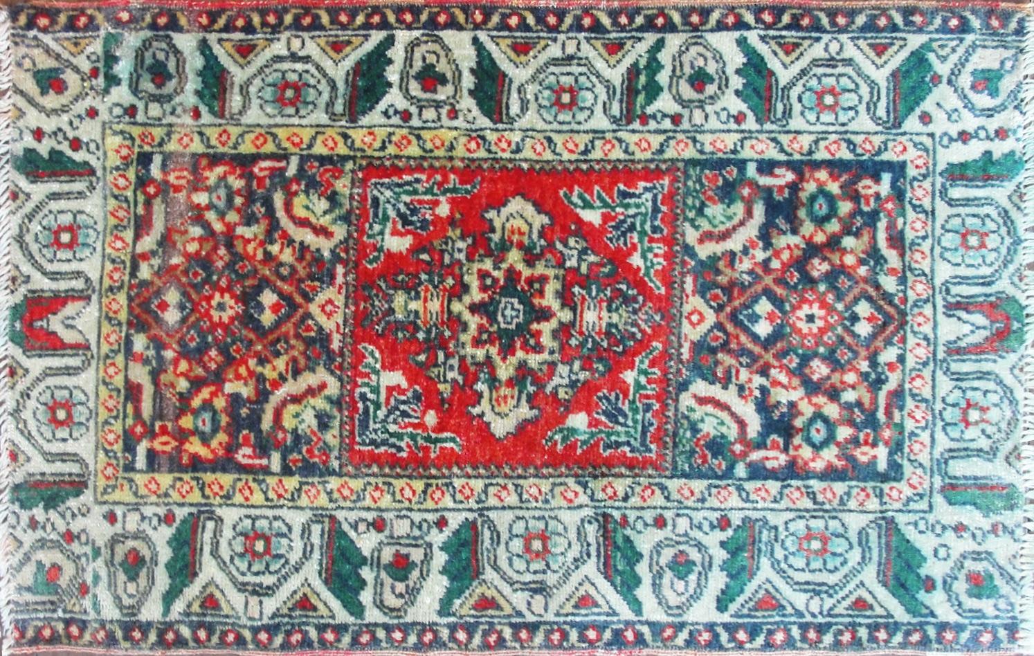 Yastik or pillow or bloster cover, Although it is not perfect, but beautiful distinctive Anatolian motives and soft color, depicts three rugs design surrounded by geometric shape . As more we continue with the description as more it got more