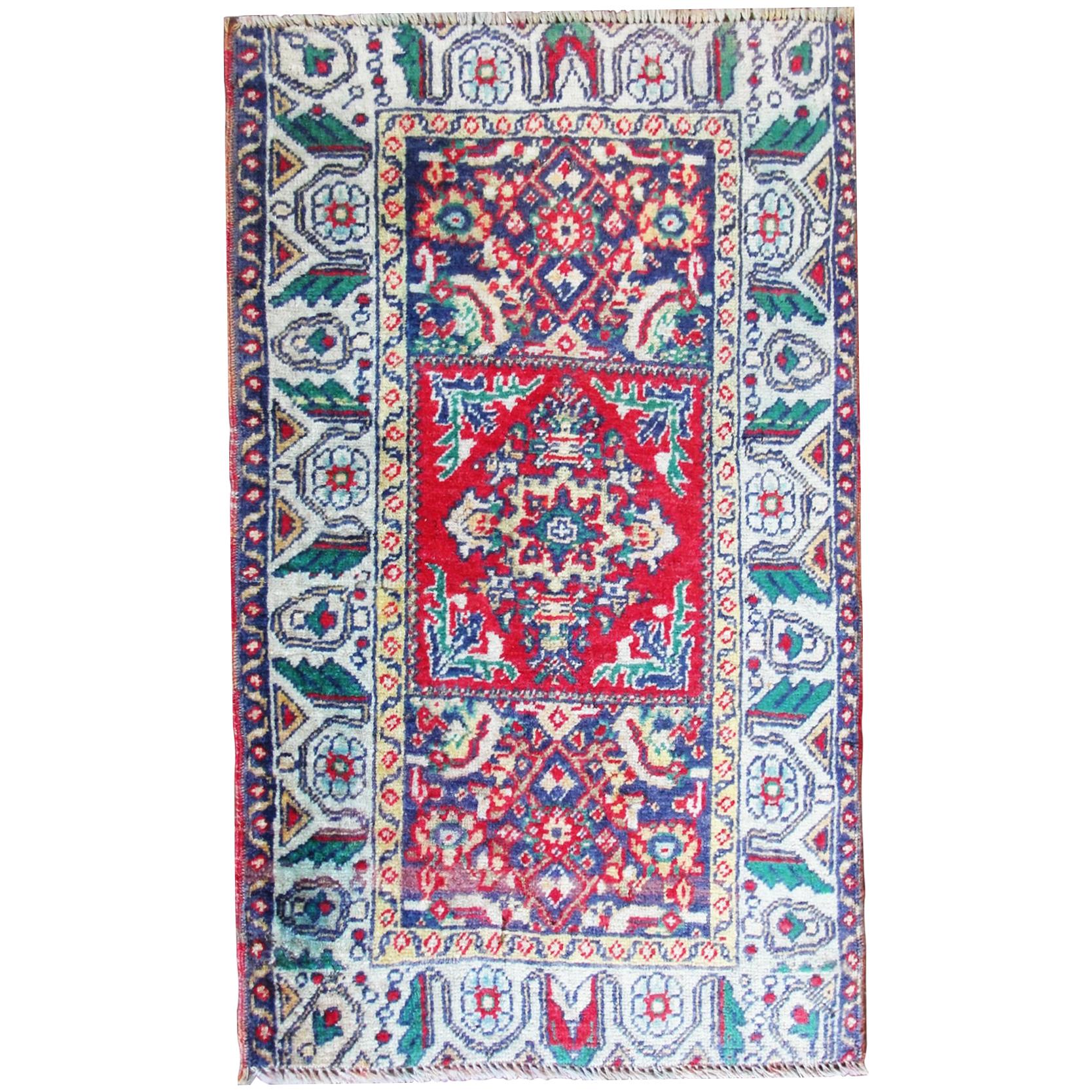 Antique Anatolian Yastik Bag Face Rug, Free Shipping