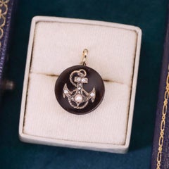 Antique Anchor Pendant of Onyx Diamond & Pearl