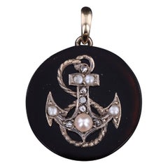 Antique Anchor Pendant of Onyx Diamond 
Pearl