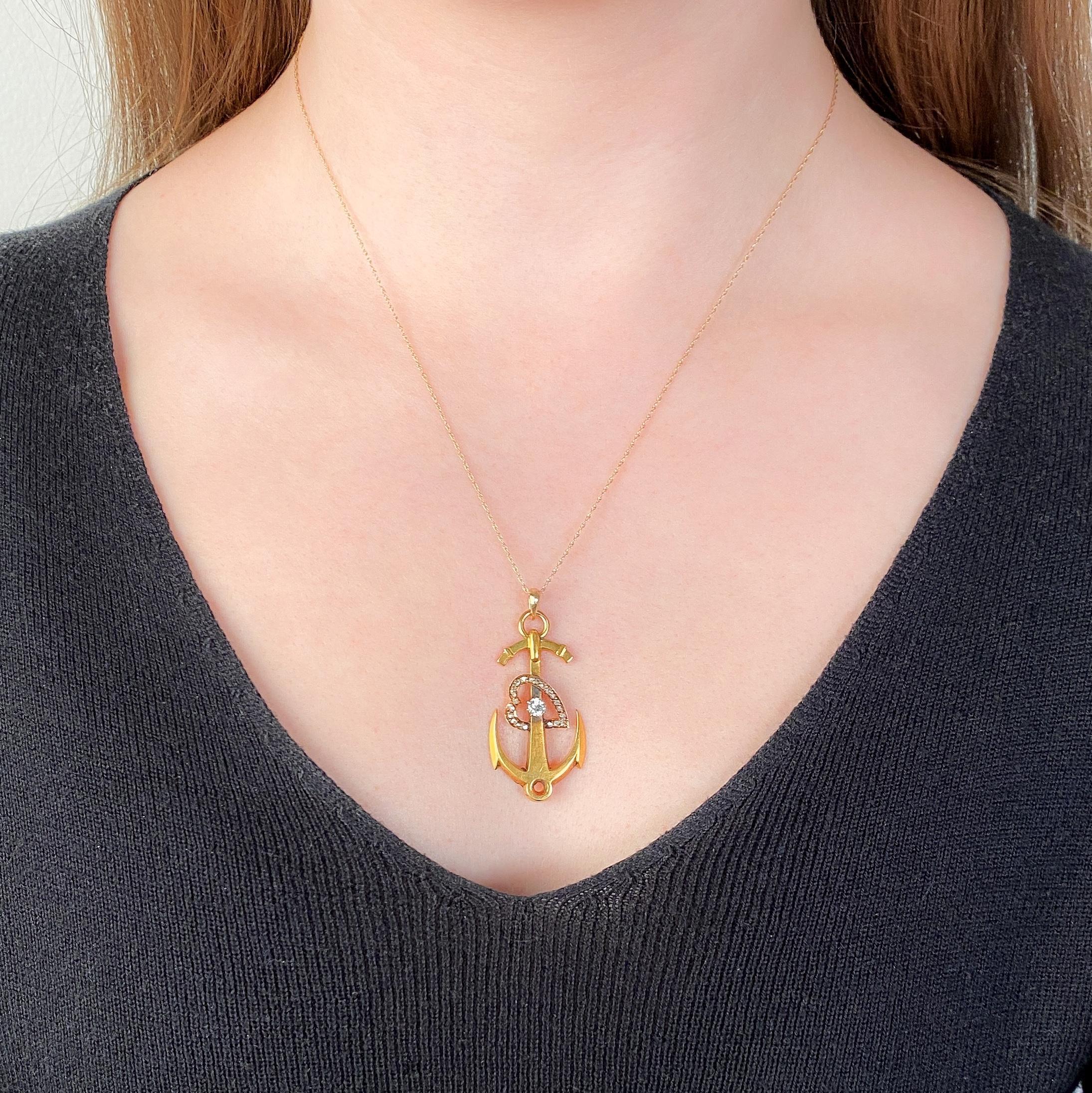 Ancre ancienne avec pendentif cœur en or 18 carats Bon état - En vente à Lewisburg, PA
