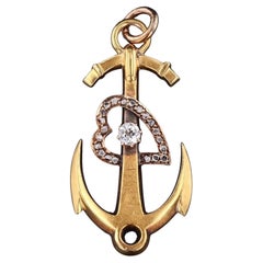 Antique Anchor with Diamond Heart Pendant of 18k Gold