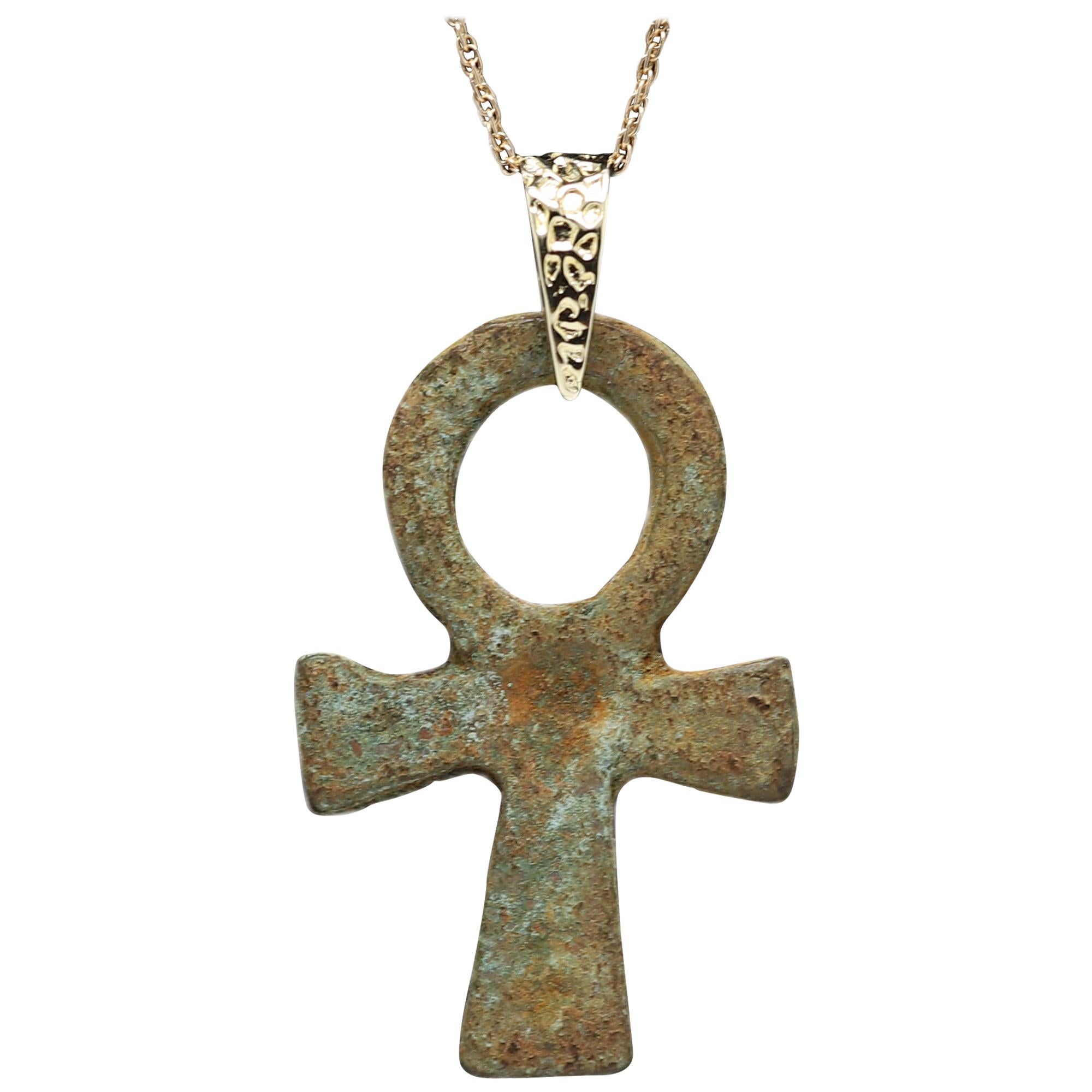 Antique Ancient Egyptian Ankh Key of Life Pendant 14 Karat Rich Patina 600BC