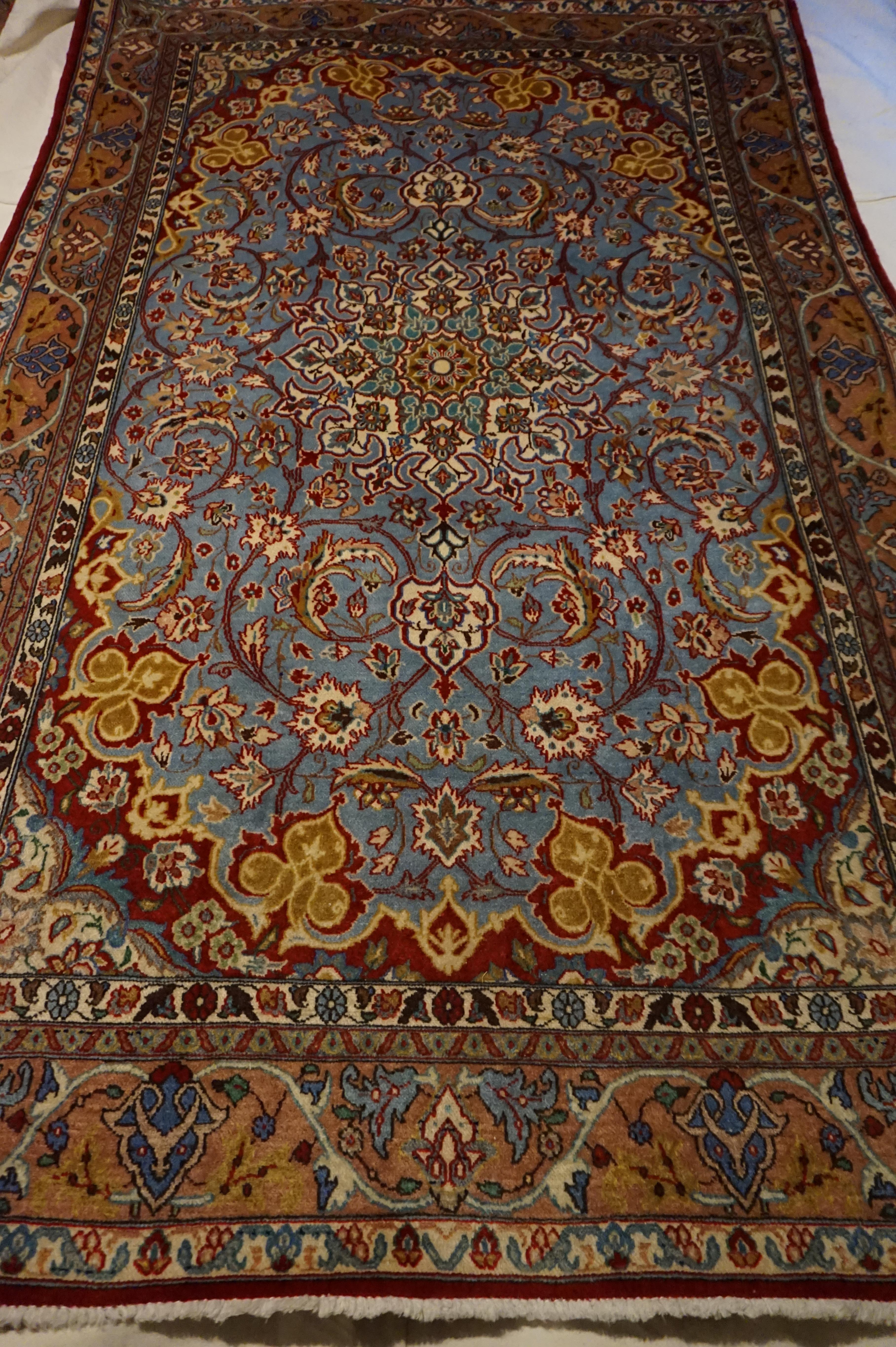 Islamic Antique Ancient Isfahan Inspired Hand Knotted Rug With Scrolling Floral Theme For Sale