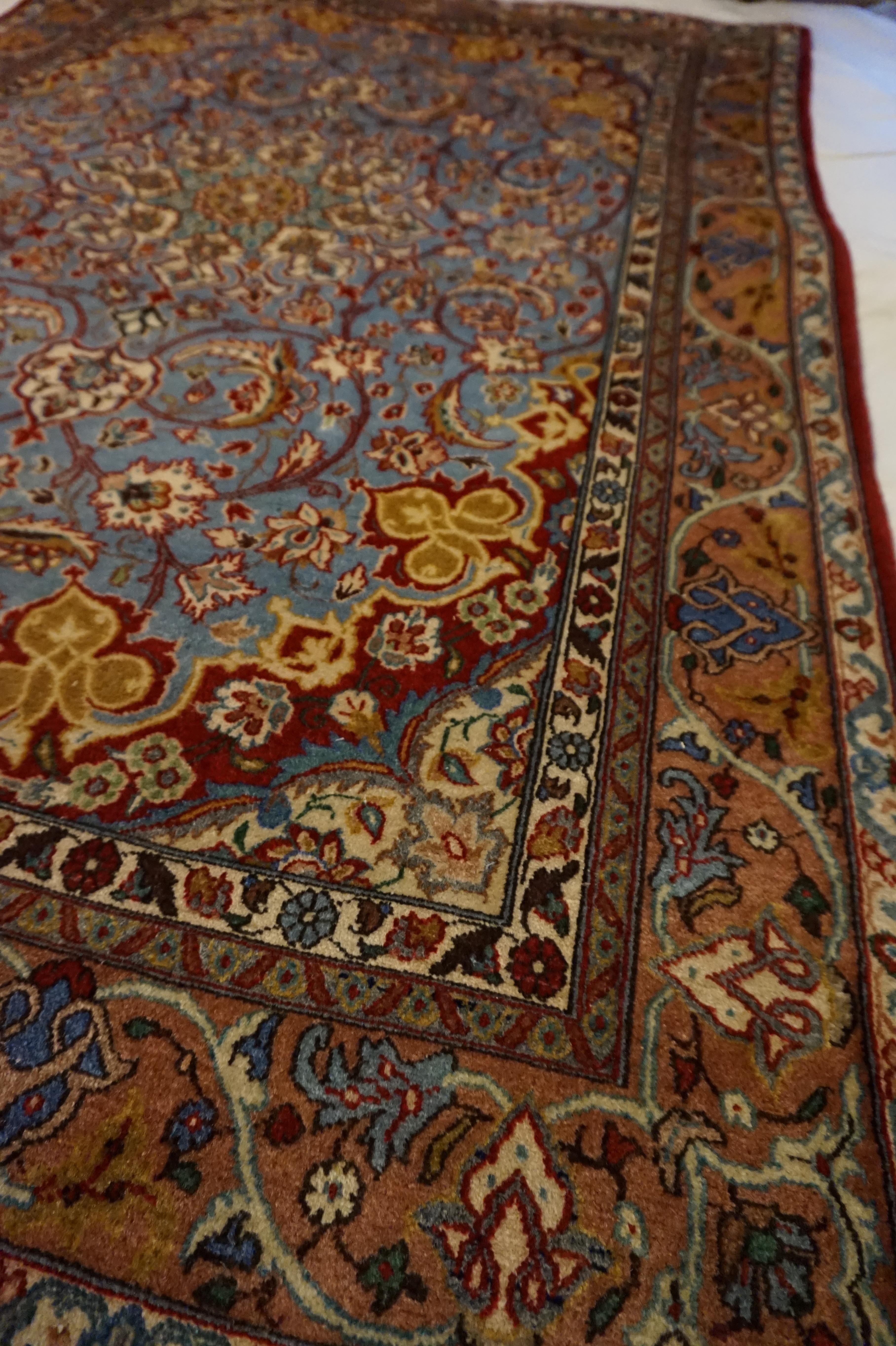 Hand-Knotted Antique Ancient Isfahan Inspired Hand Knotted Rug With Scrolling Floral Theme For Sale
