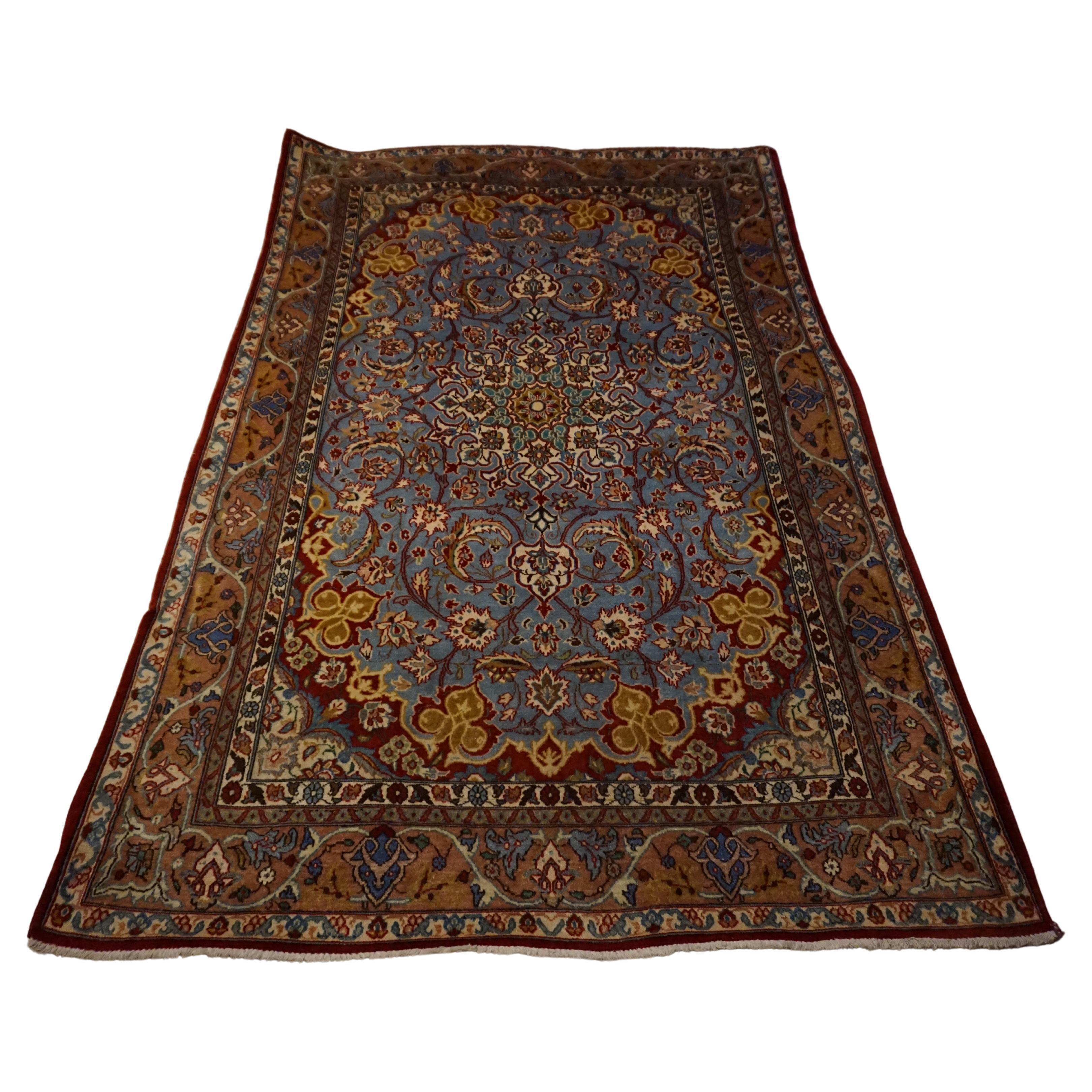 Antique Ancient Isfahan Inspired Hand Knotted Rug With Scrolling Floral Theme For Sale